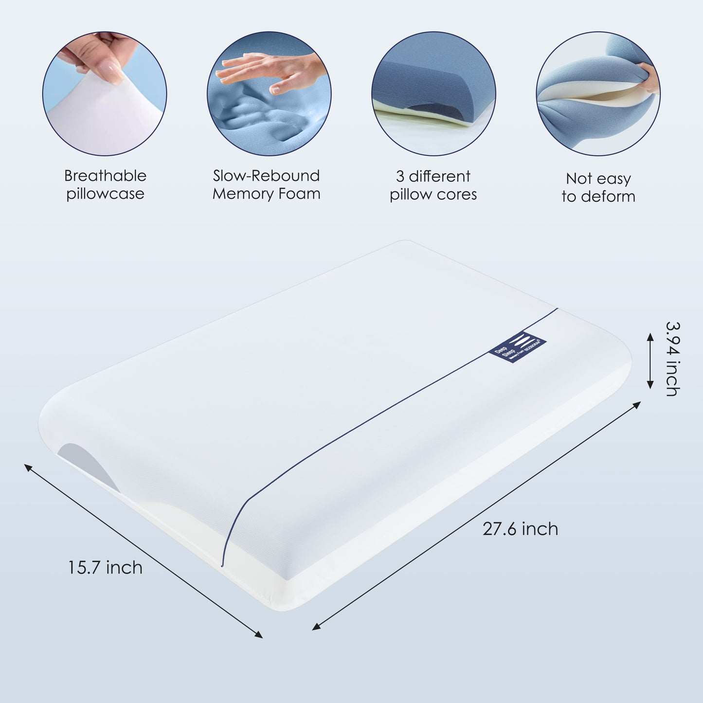 MOONORAH Cooling Memory Foam Bed Pillow for Neck Pain Relief, Two-Sided Cooling Pillow for Back, Stomach and Side Sleepers, Two Firmness, Hotel Quality Bed Pillows, Queen Size, 28" x 16"