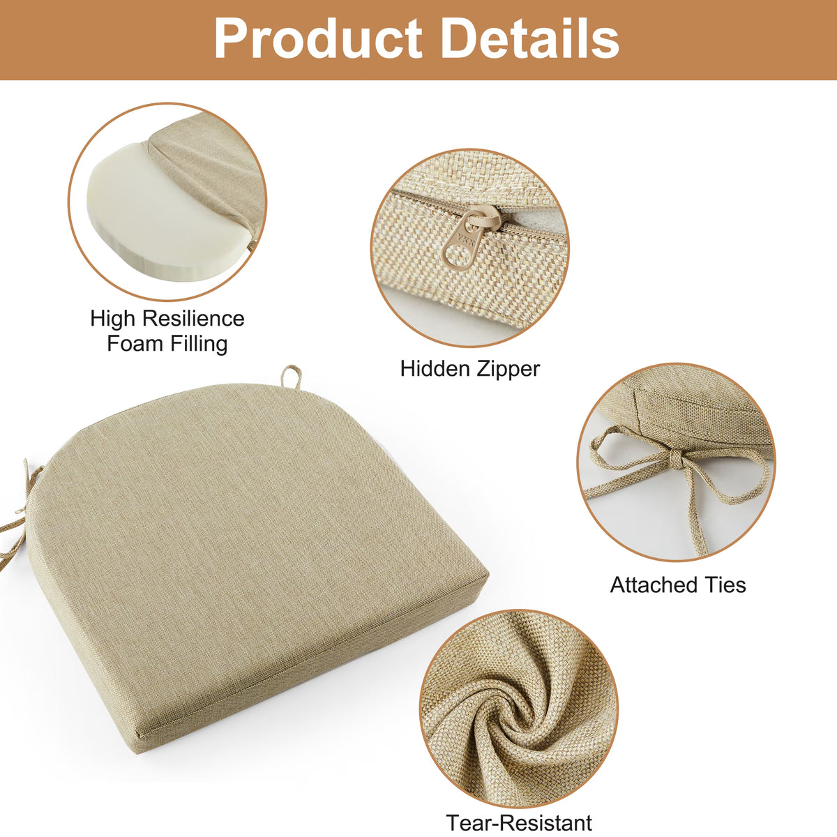 Panpaddle Outdoor Seat Cushions - Waterproof - 4 Pack, Beige