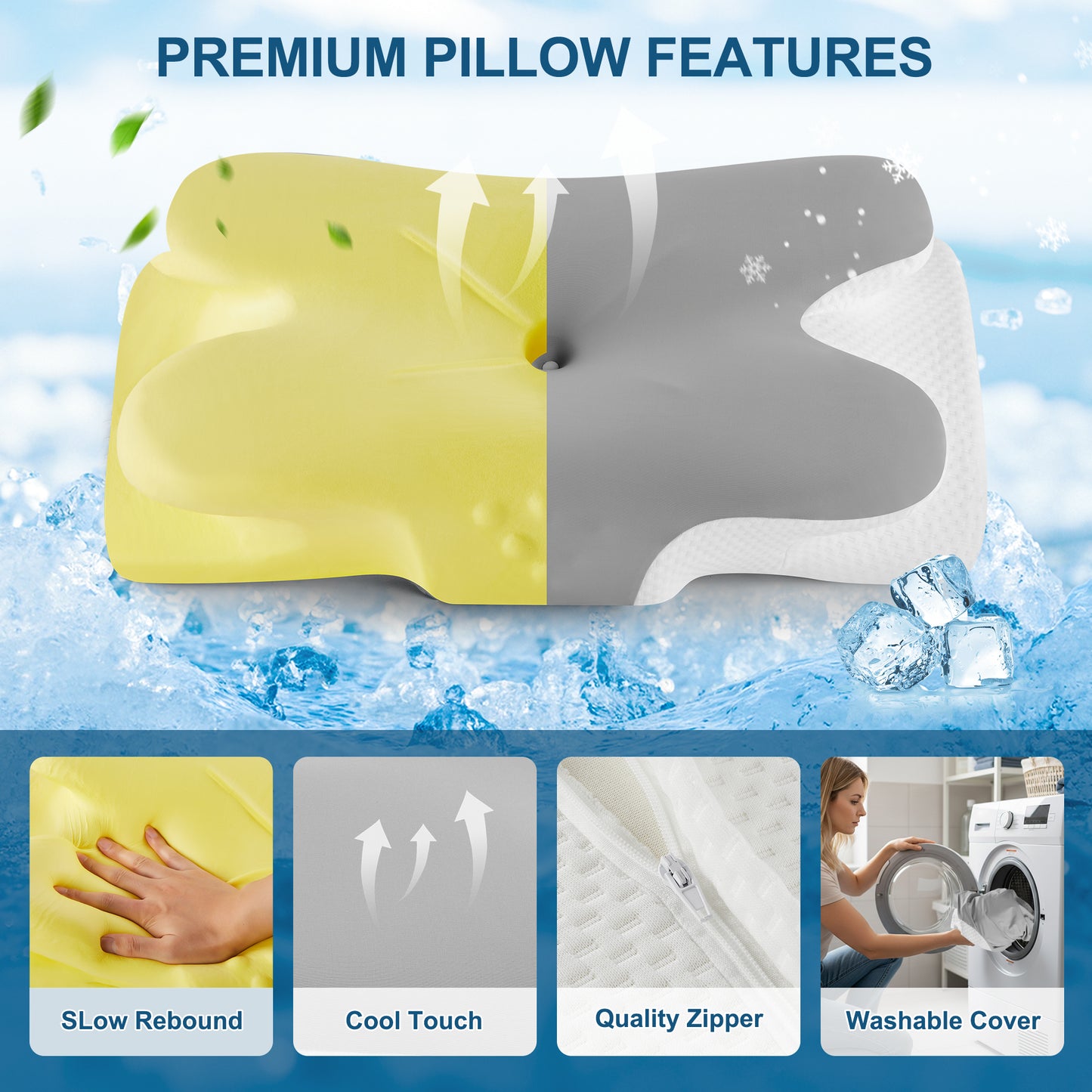 KAIPARA Ergonomic Cervical Neck Pillow for Sleeping, Contour Memory Foam Bed Pillow with Cooling Cover, Orthopedic Neck Support Pillow for Side, Back & Stomach Sleepers, Grey White