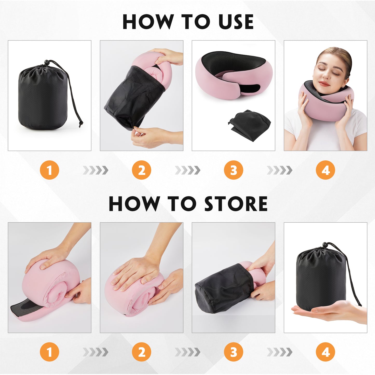 MOONORAH Travel Pillows for Airplanes, Travel Neck Pillow Travel Pillow, 360° Support Memory Foam Travel Pillow with 3D Contoured Eye Mask, Earplugs and Storage Bag for Airplanes Offices, Cars, Pink