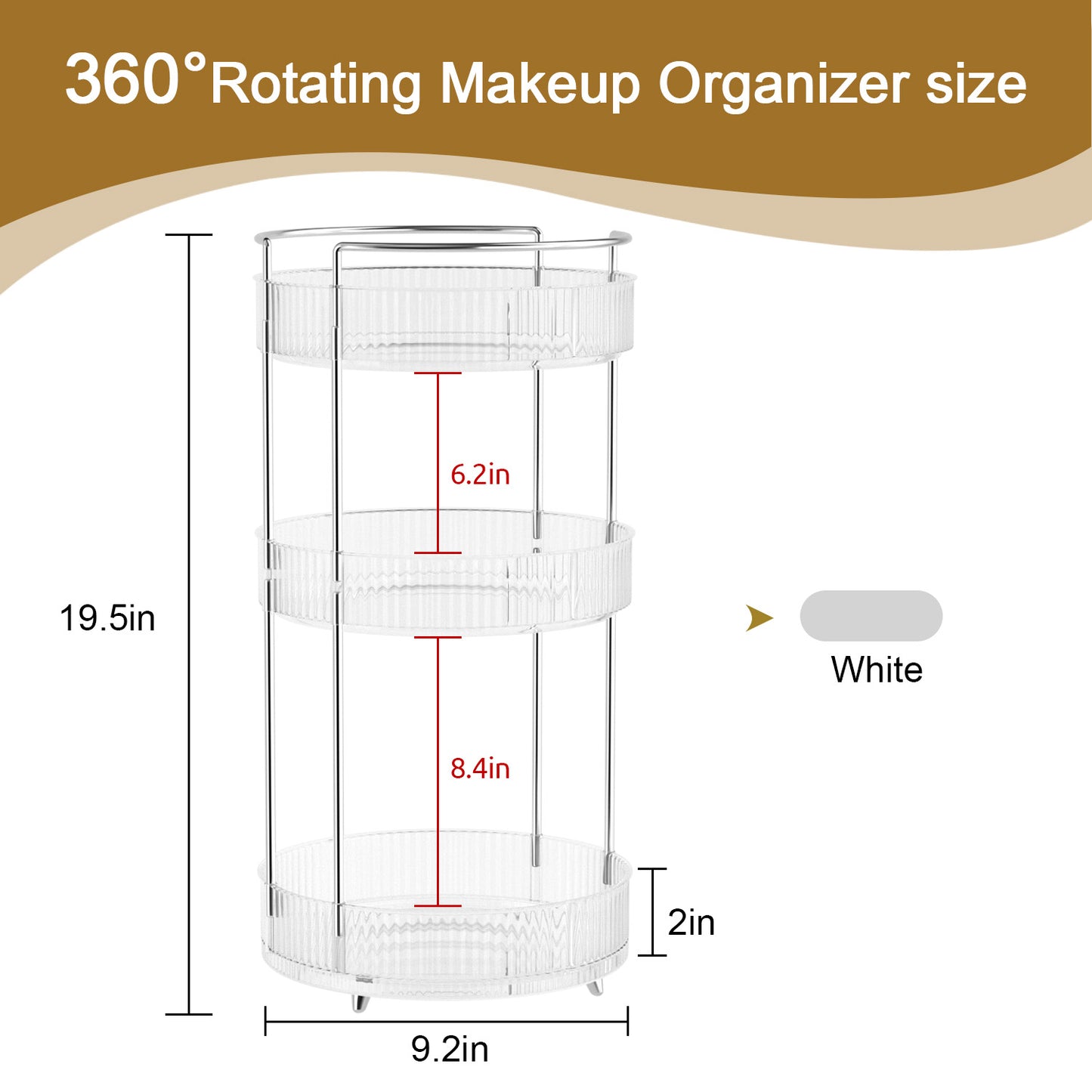 360° Rotating Makeup Organizer, Bathroom Makeup Holder, 3 Tiers Large Capacity Storage Shelf