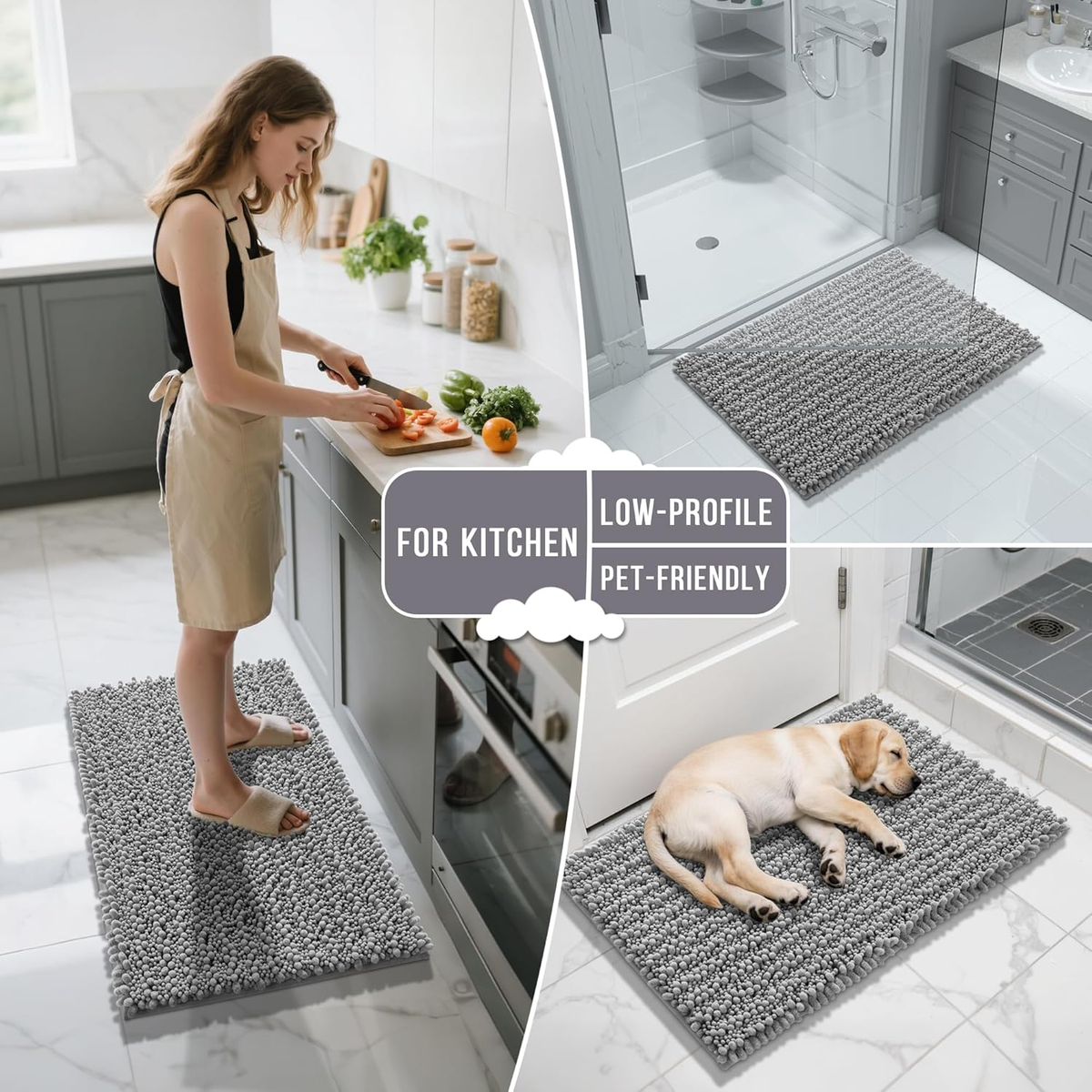 Onekawa Door Mats for Indoor,Mats for Bathroom, Kitchen, and Shower Floor with Good Water Absorption,Non Slip Thick Washable,Grey Medium 32"X20"