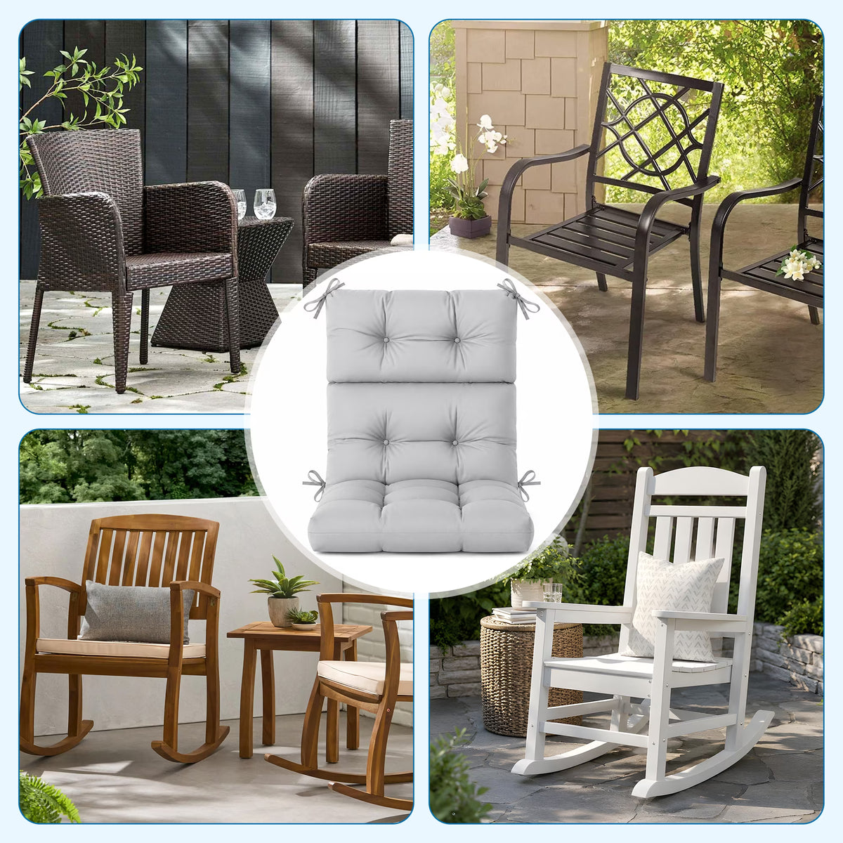 Panpaddle Outdoor Rocking Chair Seat and Back Cushion - Waterproof - 44 x 22 in