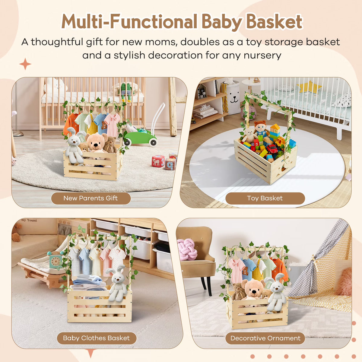 Onekawa Wooden Baby Shower Crate Closet with Handle - Baby Storage Box