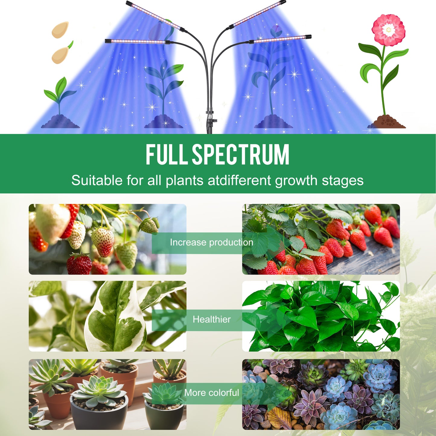 LOFTER-PRO Grow Lights for Indoor Plants, 4 Head LED Grow Light with Full Spectrum, 9 Dimmable Level and Auto On Off Timer, Tripod Stand Plant Lamp Height Adjustable (63 Inch)