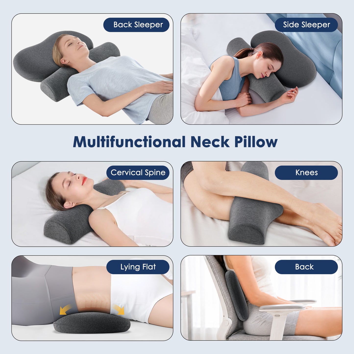 MOONORAH 2-in-1 Cervical Pillow Set, Memory Foam Waterdrop Neck Pillow + Flat Pillow for Side/Back Sleepers, Relieves Neck Pain, Home & Travel, 1 Set