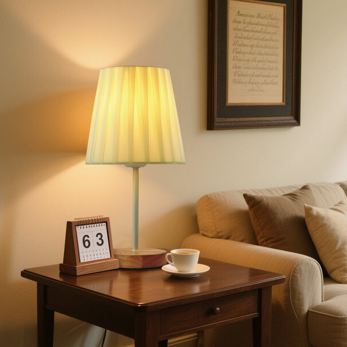 LAFAYTTE Fabric Wooden Table Lamp Bedside Nightstand Lamp Simple LED Desk Lamp for Home Bedroom Living Room Office Study