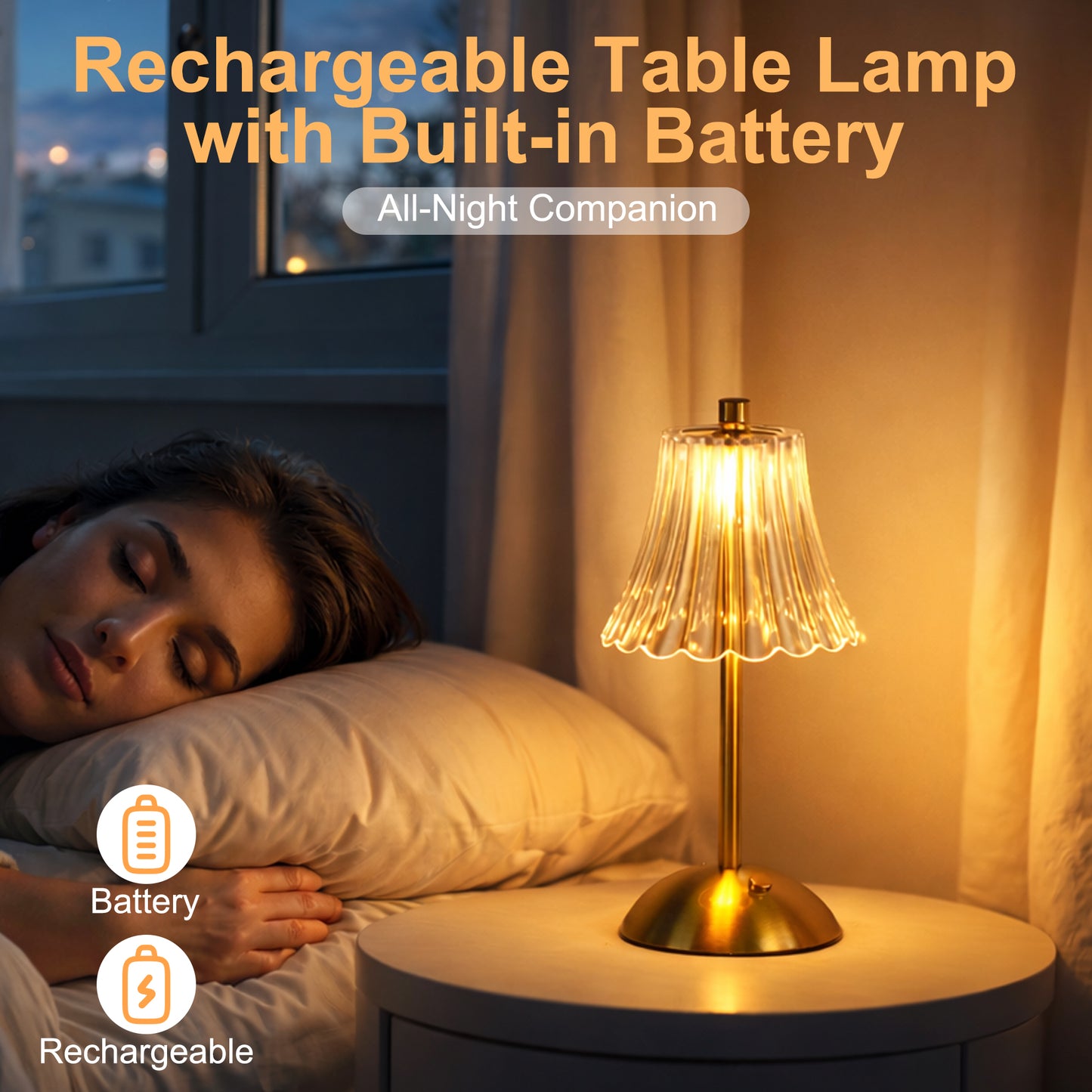LOFTER-PRO Bedside Table Lamp, Cordless Dimmable LED Crystal Touch Lamp, Battery Operated Nightstand Light for Bedroom, Living Room, Hotel, Bar