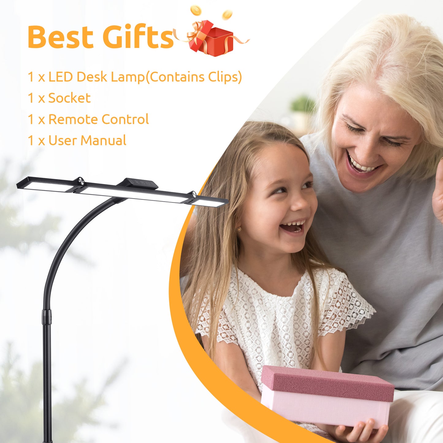LOFTER-PRO LED Desk Lamps for Home Office, Eye Caring Architect Table Lights with Clamp, 24W Dimmable Overhead Light, Adjustable Flexible Gooseneck, 25 Lighting Models with Remote Control, Black