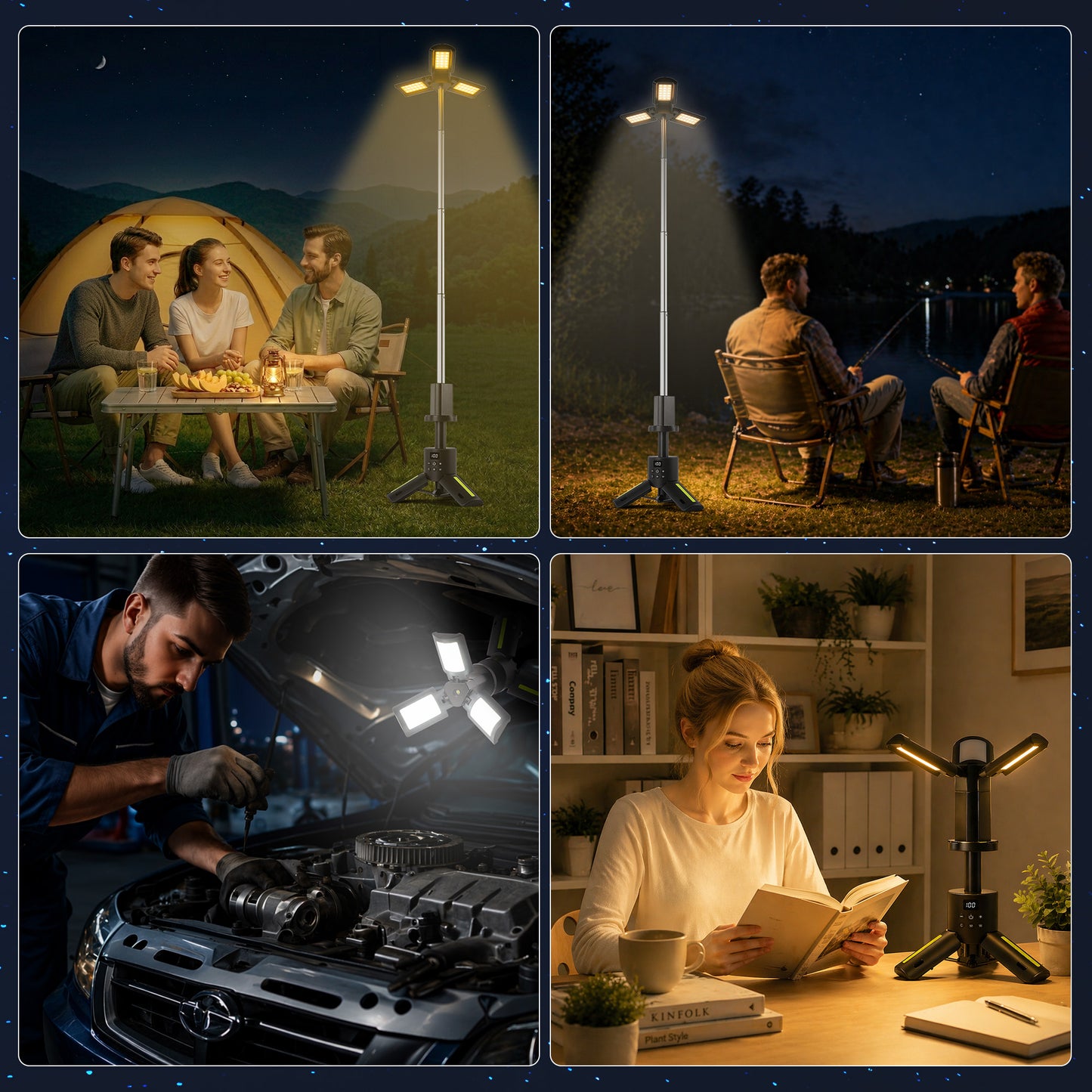LAFAYTTE Telescopic Camping Lights, Rechargeable Camping Lantern with Stand, 12000mAh IPX5 Waterproof Outdoor Camping Lanterns Work Light for Emergency Use