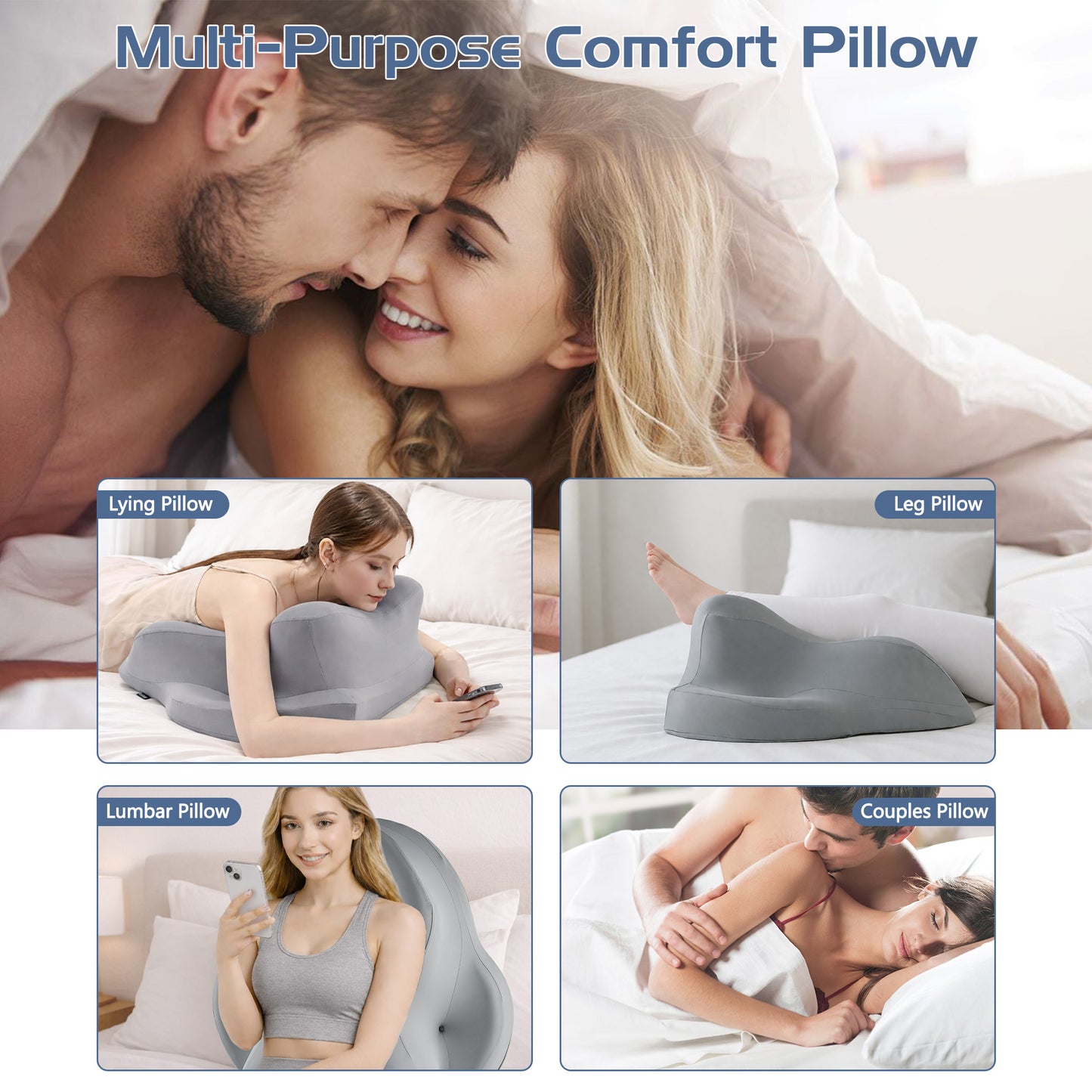 KAIPARA Large Memory Foam Wedge Pillow for Bed, Ergonomic Support Pillow Relieve Neck Waist Pain, Massage Pillow for Stomach Sleeping, Ideal for Reading Relaxation, Multi-use Couple Pillow
