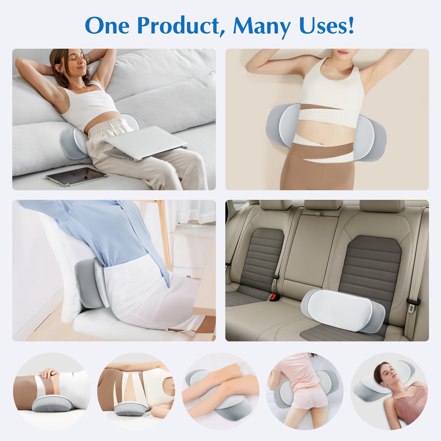 MOONORAH Lumbar Support Pillow for Bed – Memory Foam Lower Back Pain Relief, Adjustable Waist Pillow for Sleeping & Side Sleepers, Washable Cover
