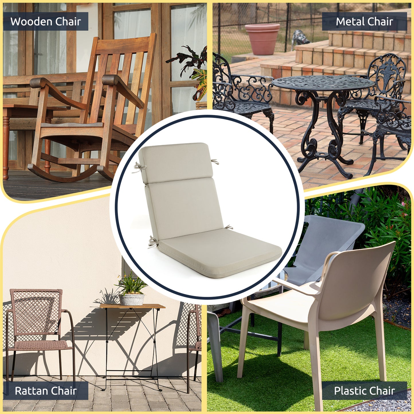 MOONORAH Outdoor Chair Cushions, 44"L x 21.5"W Patio Seat Cushions Outdoor Chair Pads with Ties, Waterproof Outdoor Chair Cushion Garden Sofa Couch Chair Pads, Sofe Comfortable, Grey