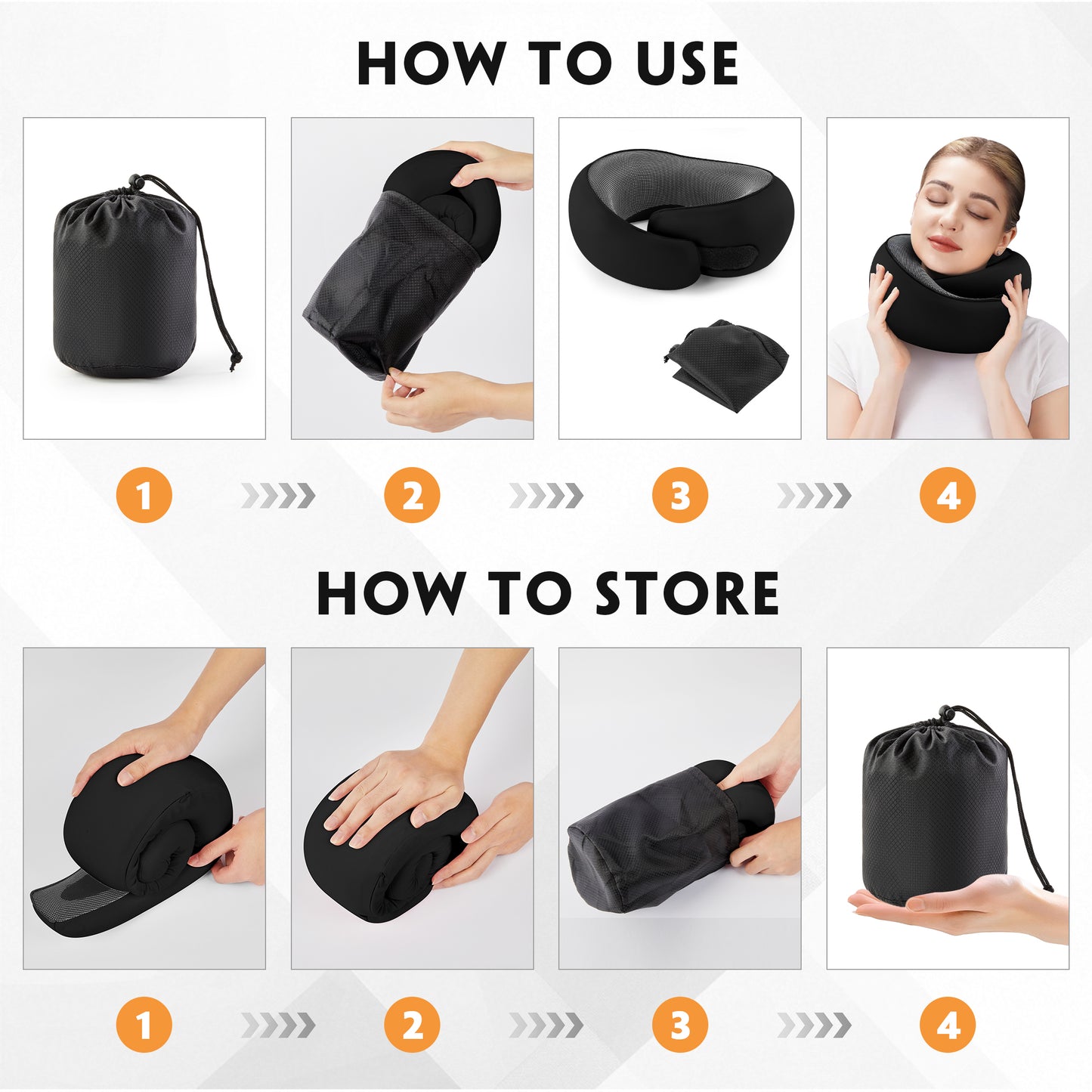 MOONORAH Travel Pillows for Airplanes, Travel Neck Pillow Travel Pillow, 360° Support Memory Foam Travel Pillow with 3D Contoured Eye Mask, Earplugs and Storage Bag for Airplanes Offices, Cars, Black