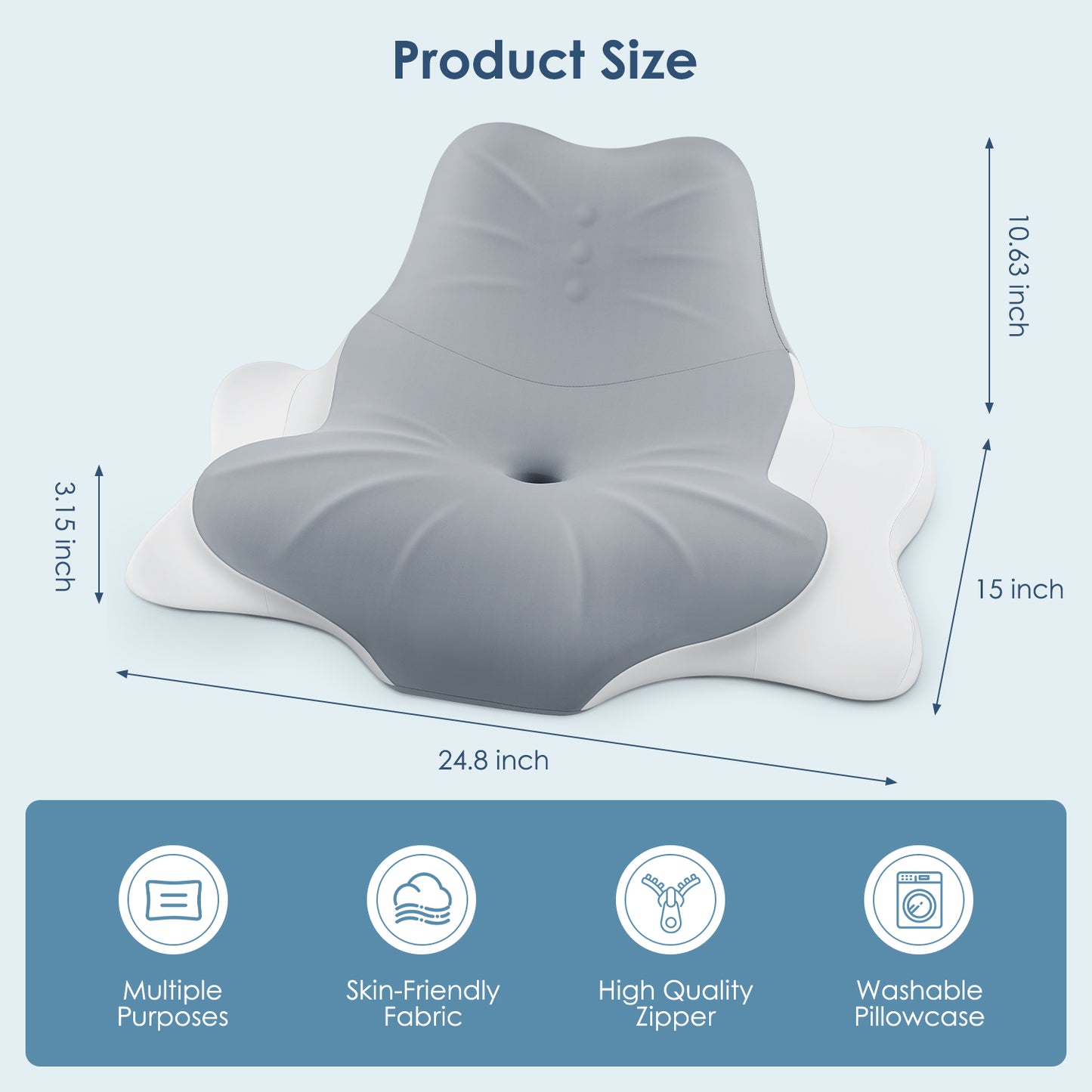 MOONORAH Memory Foam Pillow Stomach Sleeping Pillow, Protect Cervical Vertebra Pillow, Suitable For Playing Mobile Phone, Reading, Cushion In Bed, Washable Cover, Gray