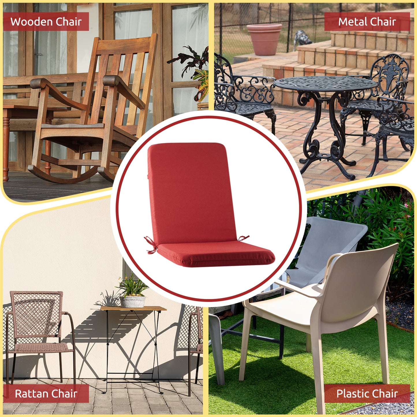 MOONORAH Outdoor Chair Cushions, Patio Seat Cushions Outdoor Chair Pads, 42"L x 18"W Rectangle Waterproof Outdoor Chair Cushion Garden Sofa Couch Chair Pads, Premium Comfortable, Red
