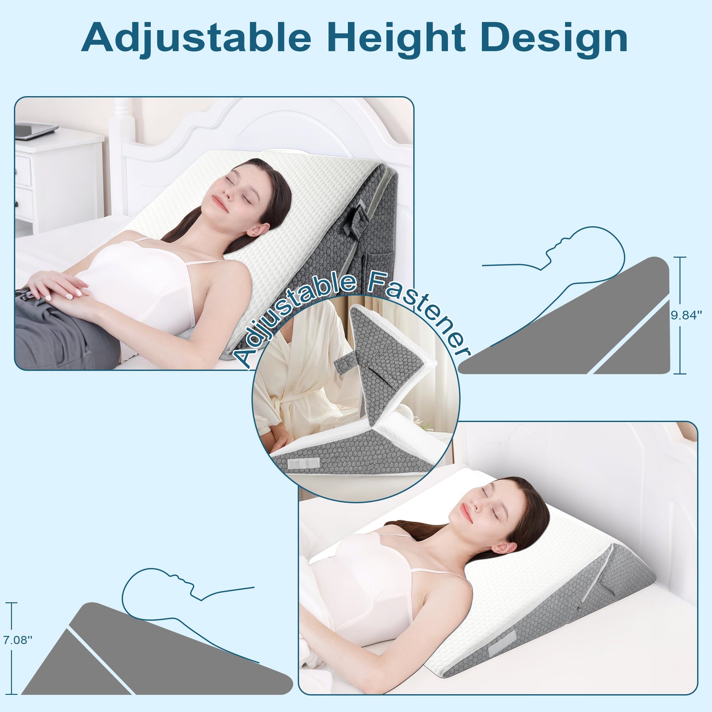 MOONORAH Bed Wedge Pillow for Sleeping, Adjustable Memory Foam with Washable Cover, Supportive Wedge for Acid Reflux, Back Pain Relief and Recovery Use - White