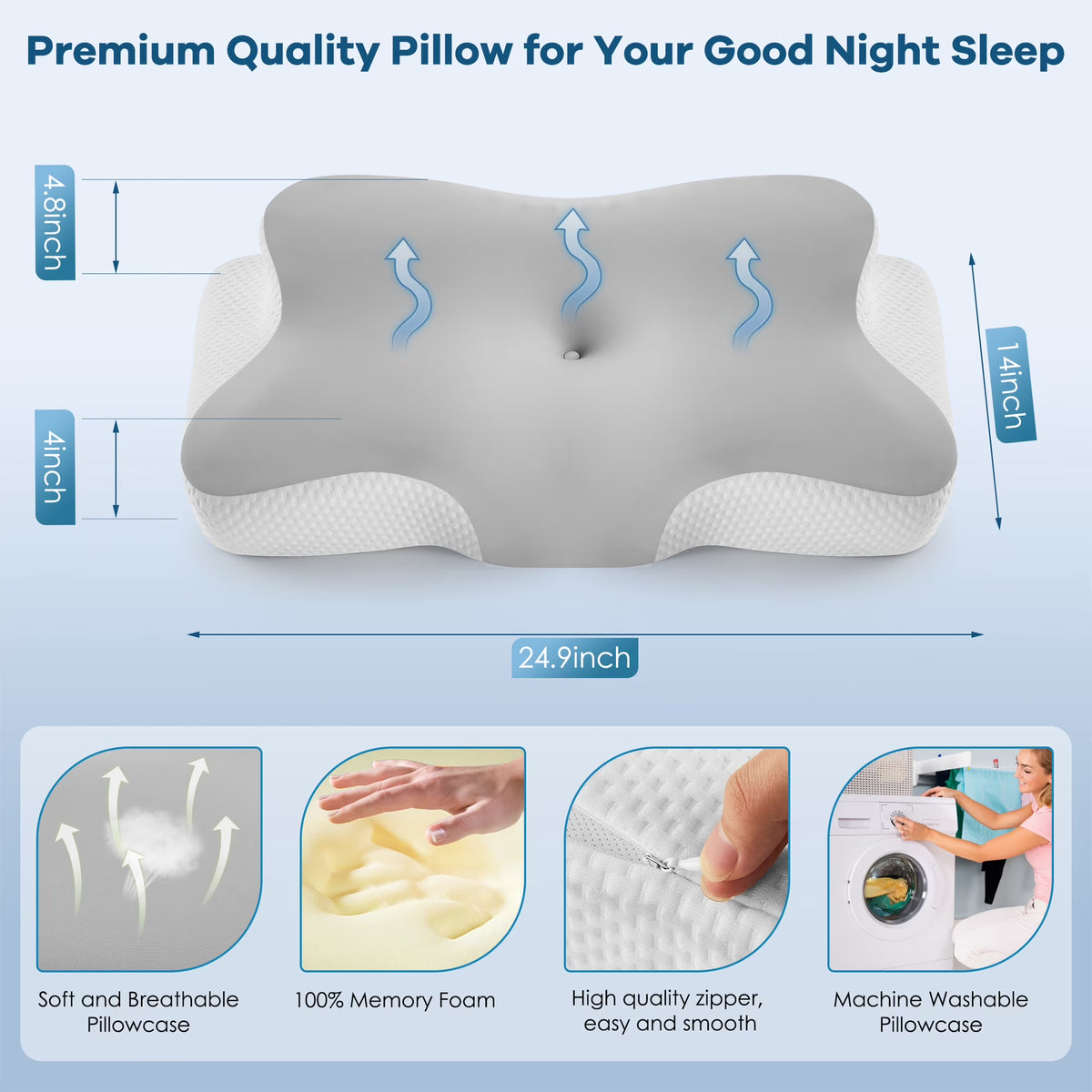 MOONORAH Orthopedic Butterfly Cervical Pillow - Memory Foam for Side Sleepers - Standard