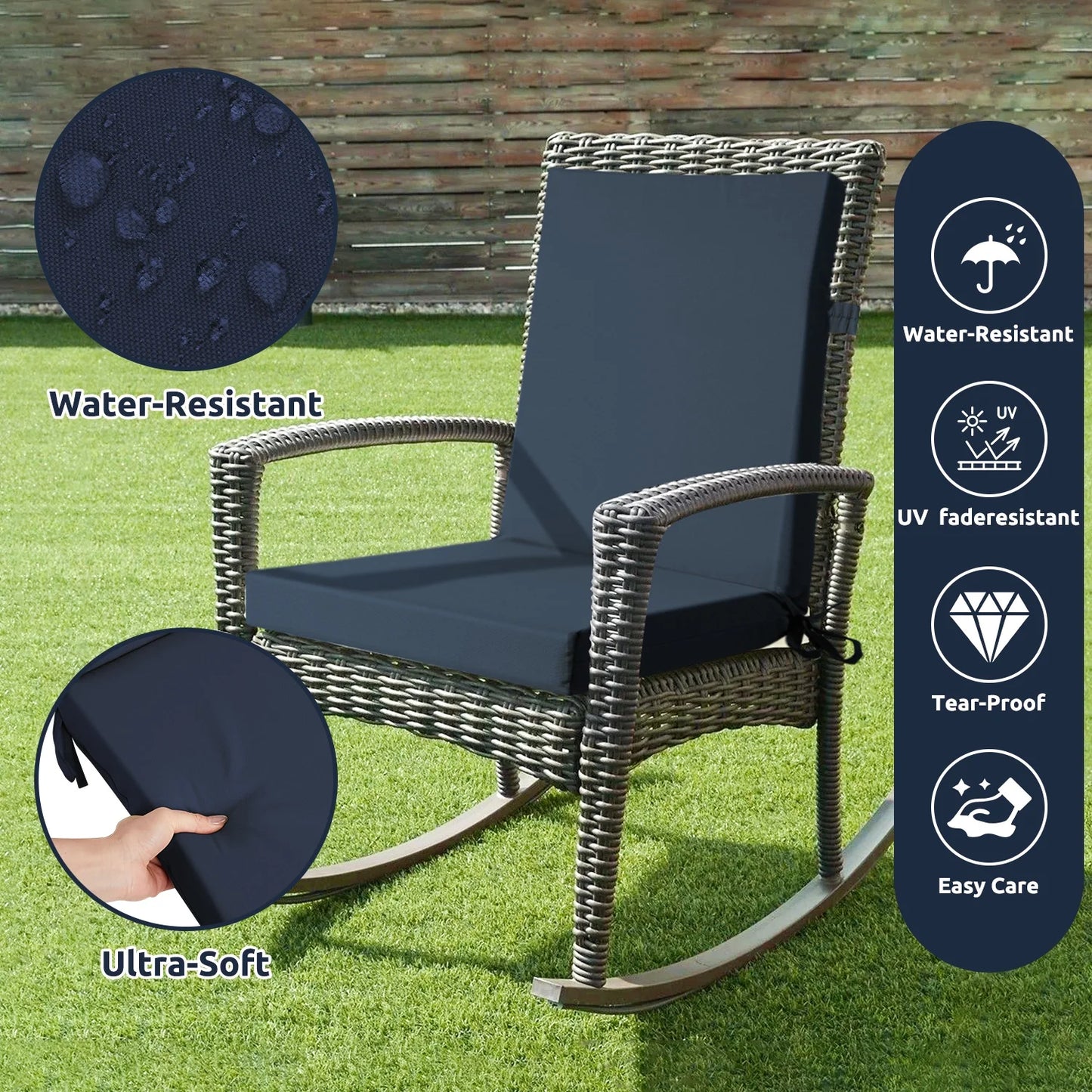 MOONORAH Outdoor Chair Cushions, Patio Seat Cushions Outdoor Chair Pads, 42"L x 18"W Rectangle Waterproof Outdoor Chair Cushion Garden Sofa Couch Chair Pads, Premium Comfortable, Dark Blue