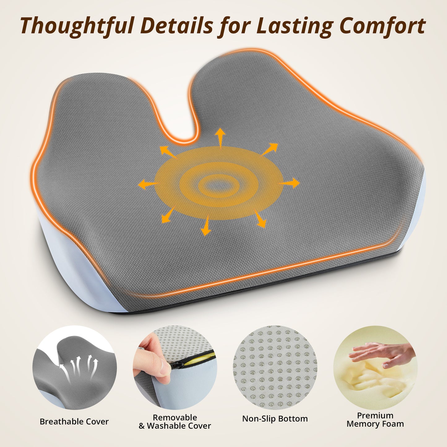 KAIPARA Seat Cushions for Office Chairs, Ergonomic Memory Foam Chair Cushions for Sciatica, Tailbone Pain Relief Support Pillow, Car Seat Cushion