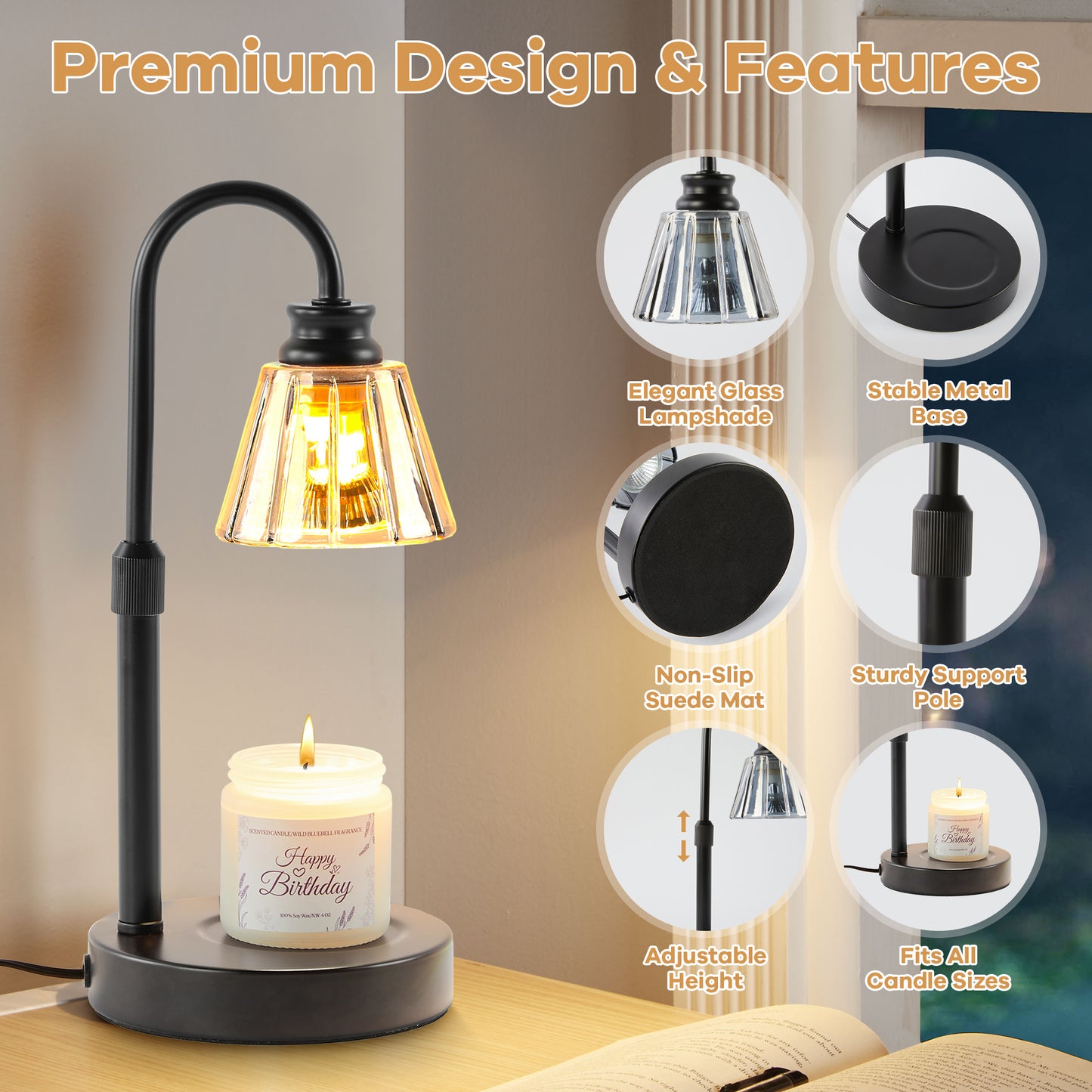 LAFAYTTE Adjustable Height Candle Warmer Lamp with Dimmable Light and Programmable Timer - A Stylish and Thoughtful Present for Multiple Sizes of Jar Candles