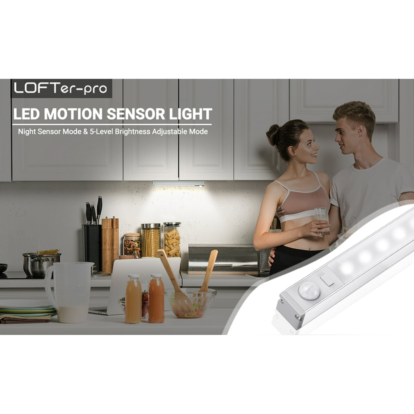 LOFTER-PRO 3 Pack Motion Sensor Light Wireless 10 LED Under Cabinet Lighting Night Light Bar Safe Lights for Kitchen Wardrobe Closets Cupboard Stairs