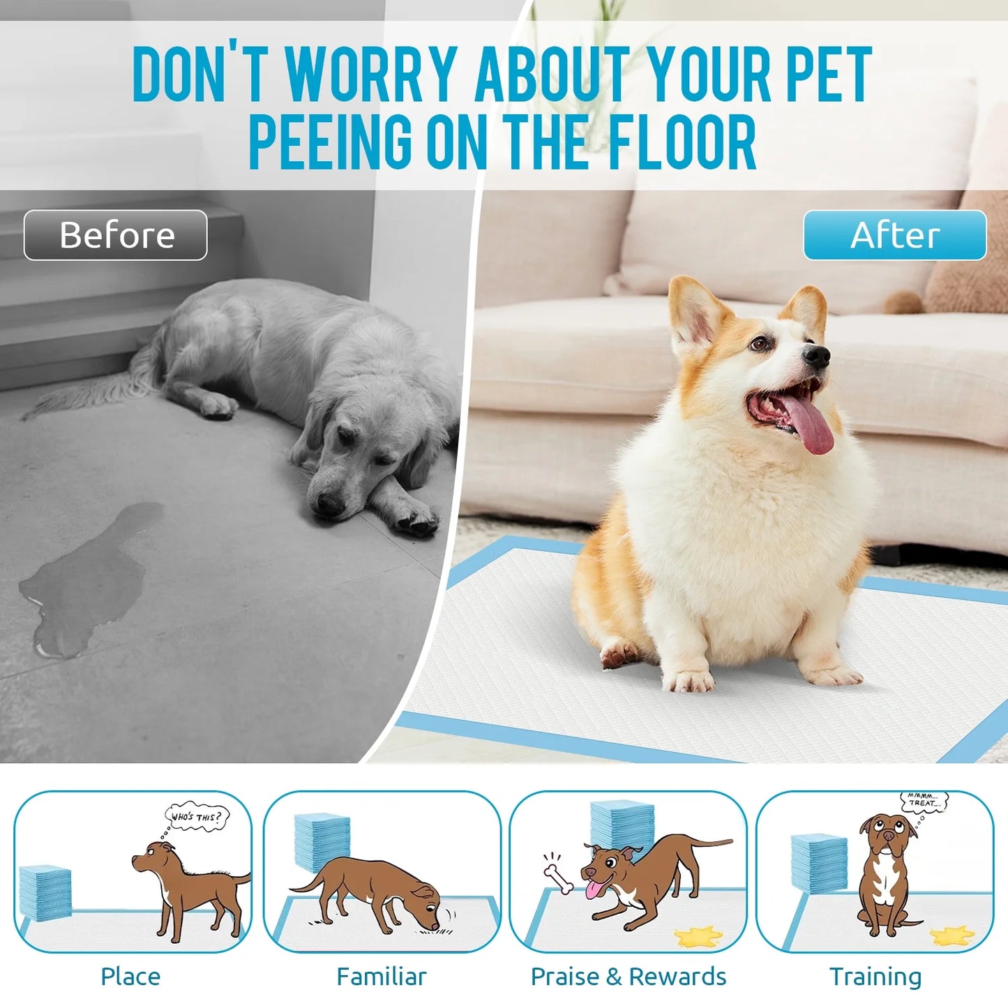MOONORAH Dog Puppy Pee Pads, X-Large Training Puppy Pee Pads Super Absorbent & Leak-Proof, Pet Training Pads Supplies Pee Pads for Dogs, 24" x 36", 30 Count