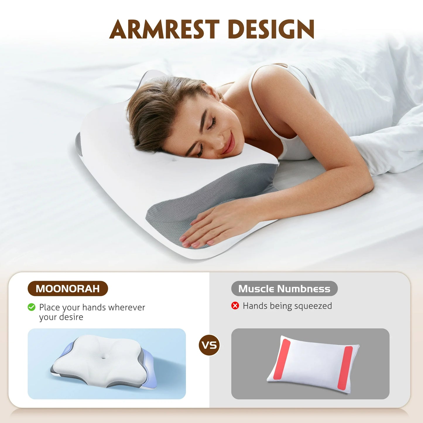 MOONORAH Cervical Memory Foam Pillows for Bed Orthopedic Contour Neck Pillow for Pain Relief Sleeping with Cooling Pillow Covers Gray Standard 24"×13"×4.7"