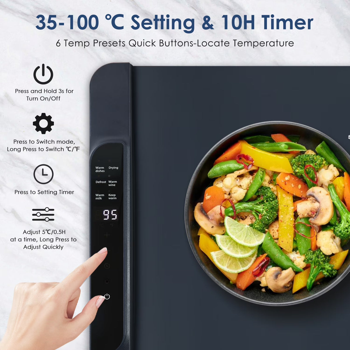 KAIPARA Food Warming Mat 25.6"x15", Full Surface Heating in 10s, Multiple Temp Settings & Timer, Portable Warmer for Parties