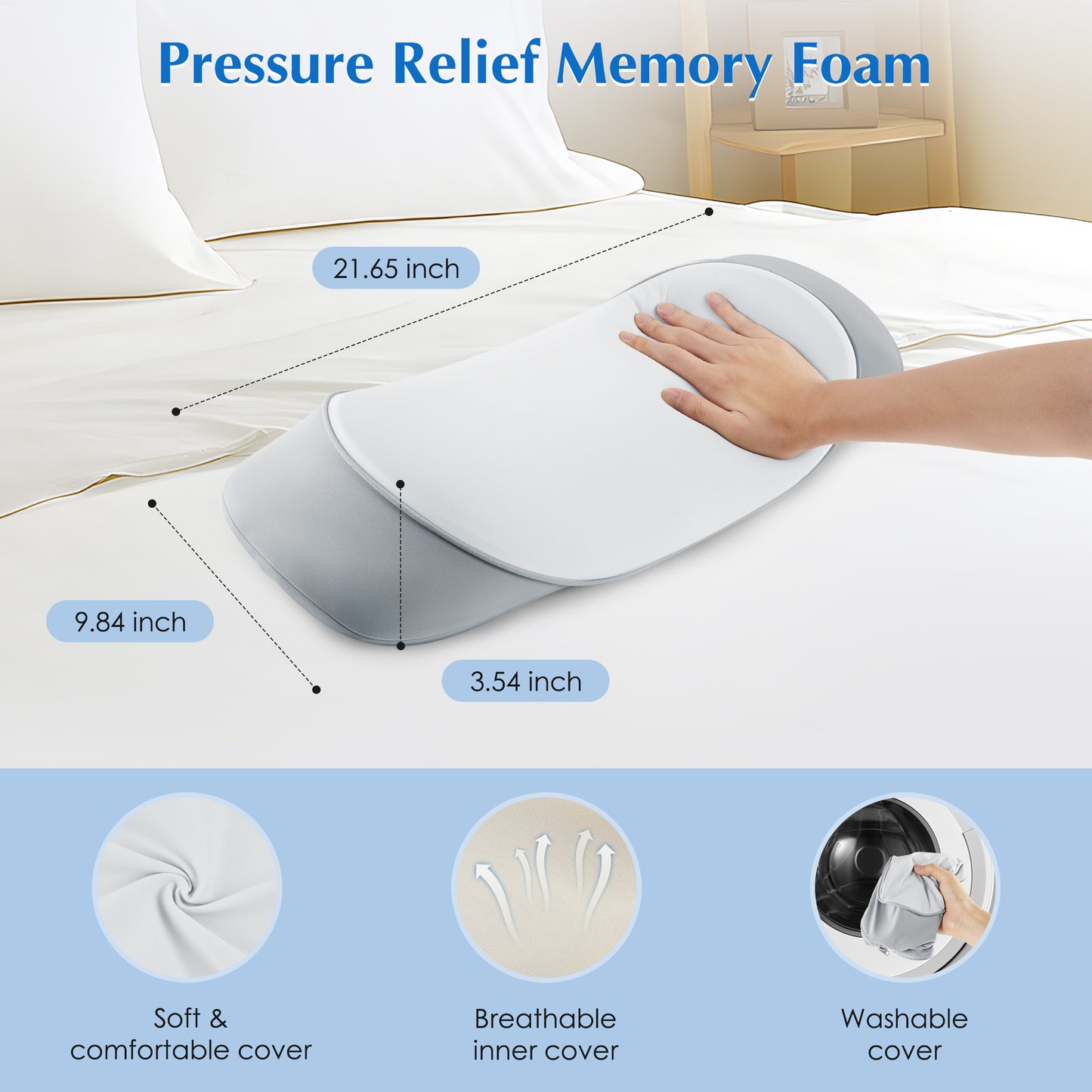 MOONORAH Lumbar Support Pillow for Bed – Memory Foam Lower Back Pain Relief, Adjustable Waist Pillow for Sleeping & Side Sleepers, Washable Cover