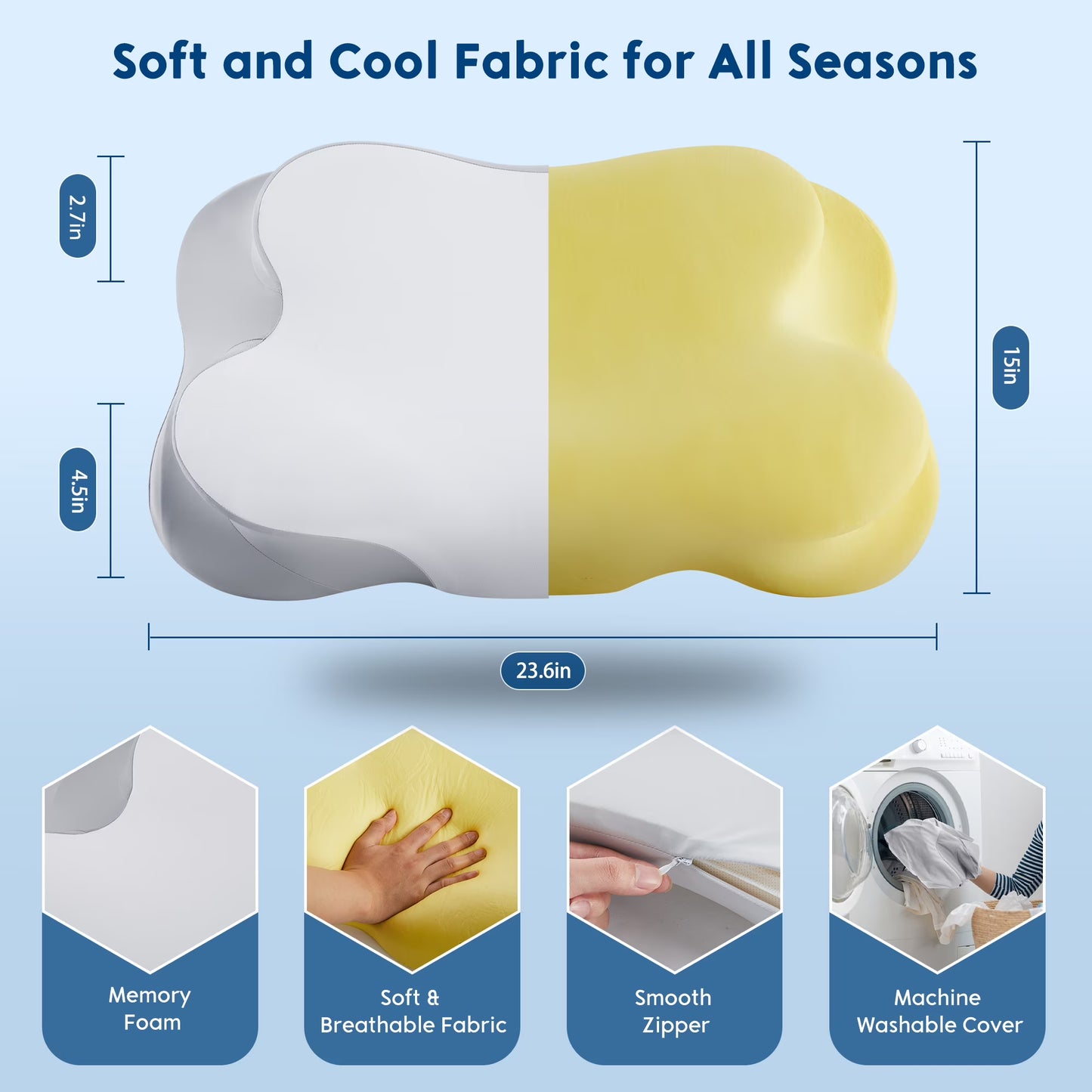 Kaipara Cervical Neck Pillow - Ergonomic Memory Foam for Neck Pain Relief - Gray