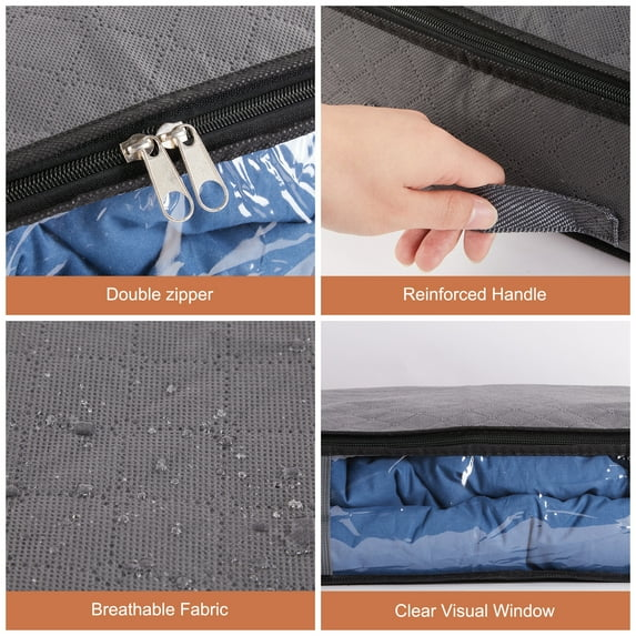 Kaibinsi Under Bed Storage Containers,4pcs Large Bins with Reinforced Handles Foldable Containers, for Blanket, Pillows,Comforters,42L