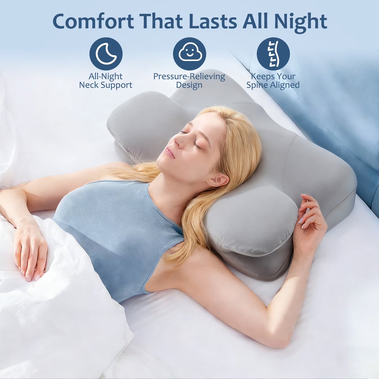 Kaipara Cervical Neck Pillow - Memory Foam Ergonomic Contour Cooling - Gray