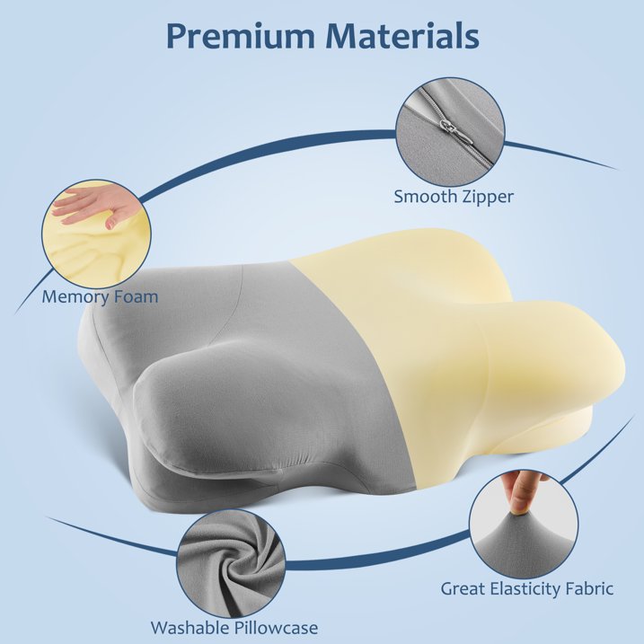Kaipara Cervical Neck Pillow - Memory Foam Ergonomic Contour Cooling - Gray