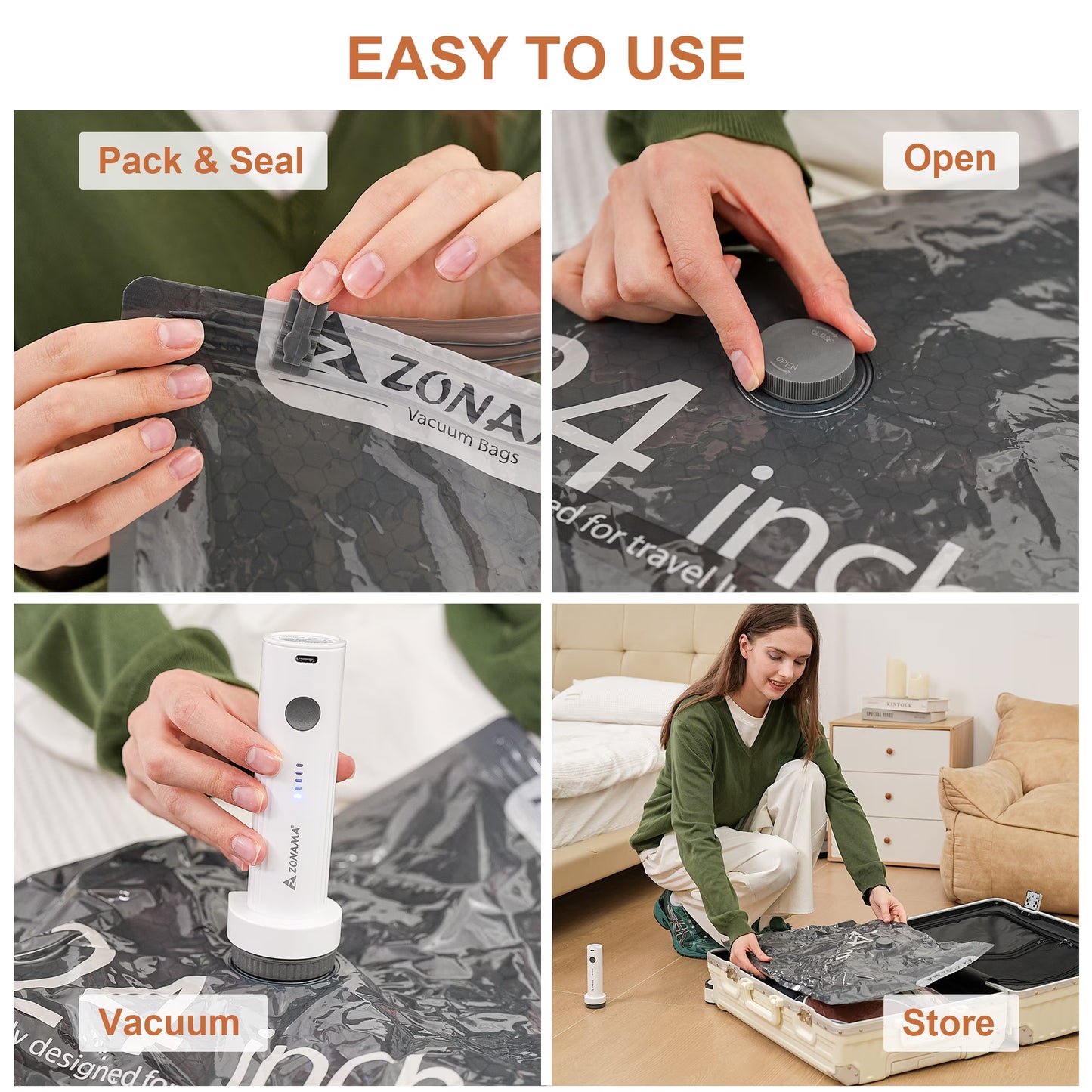 LOFTER-PRO Travel Vacuum Storage Bags with Wireless Electric Pump - Space Saver - 12 Pack