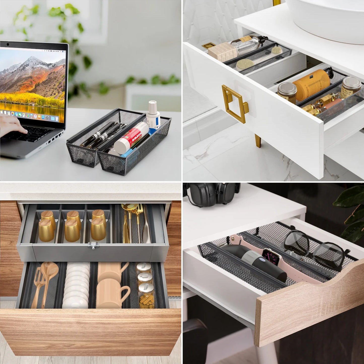 ZALFLEX Silverware Drawer Organizer for Kitchen, Utensil Mesh Drawer Organizer with Interlocking Arm for Flatware, Knives, Pen, Cosmetic, 6PC