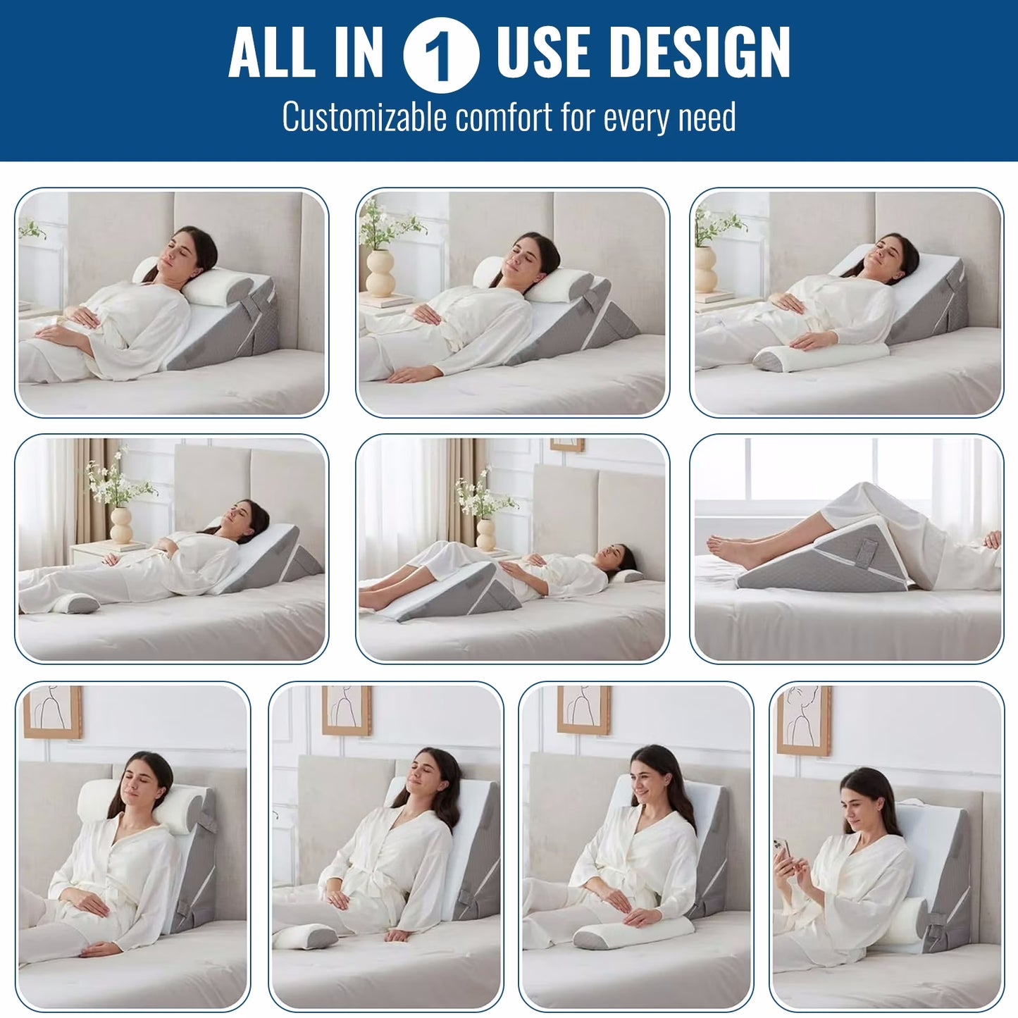 Lafaytte Wedge Pillow for Sleep Apnea, Adjustable Bed Headboard Support Cushion, Orthopedic Memory Foam Wedge Pillow for Acid Reflux, Back Pain, Neck Relief,Elevated Sleeping Pillow with Neck Support