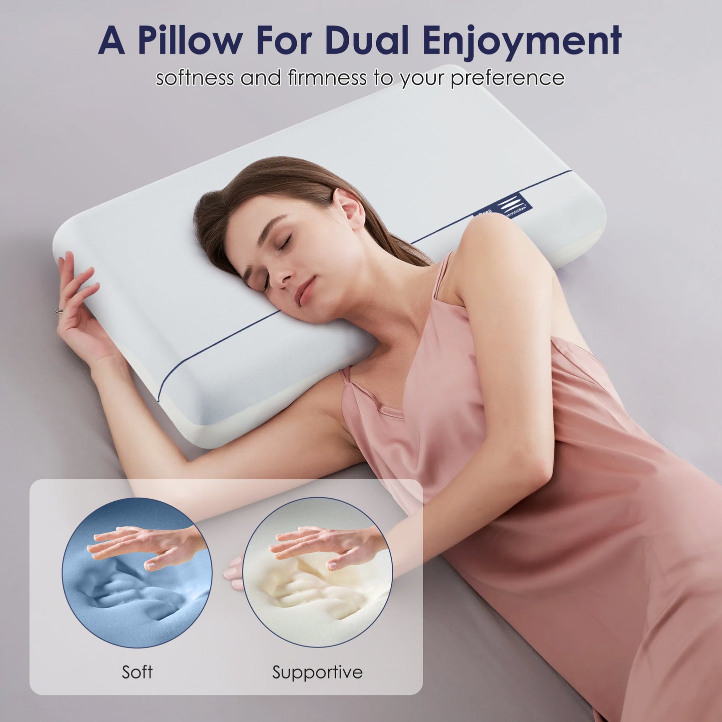 MOONORAH Bed Pillows, Cooling Memory Foam Bed Pillow for Neck Pain Relief, Two-Sided Cooling Pillow for Back, Stomach or Side Sleepers, Hotel Quality Bed Pillows Soft, Queen Size, 28" x 16"