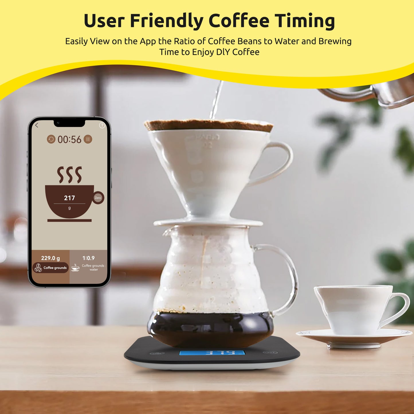MOONORAH Digital Kitchen Scale, Food Grams Weight and Ounces Scales with Nutritional Timer, Smart App Coffee Scale for Weight Loss, Baking Cooking, Meal Prep, LCD Display, Black, 33LB/15KG