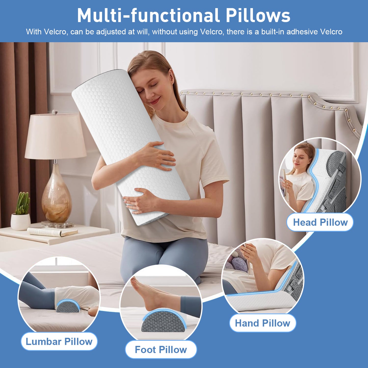 MOONORAH Bed Wedge Pillow with Head Pillow - Adjustable Highly Sponge Post-Surgery Pillow for Back, Leg & Knee Pain, Acid Reflux & Snoring Relief - Orthopedic Support for Sleeping, White