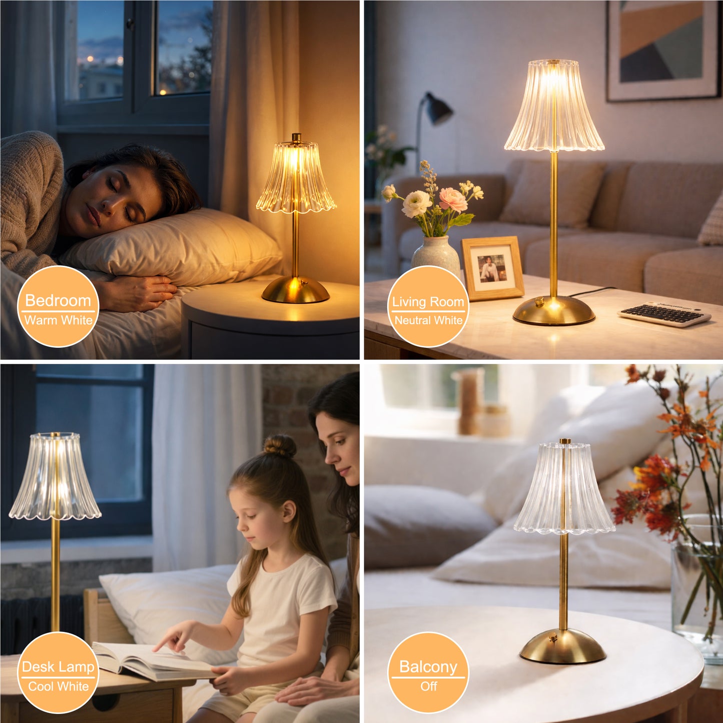 LOFTER-PRO Bedside Table Lamp, Cordless Dimmable LED Crystal Touch Lamp, Battery Operated Nightstand Light for Bedroom, Living Room, Hotel, Bar