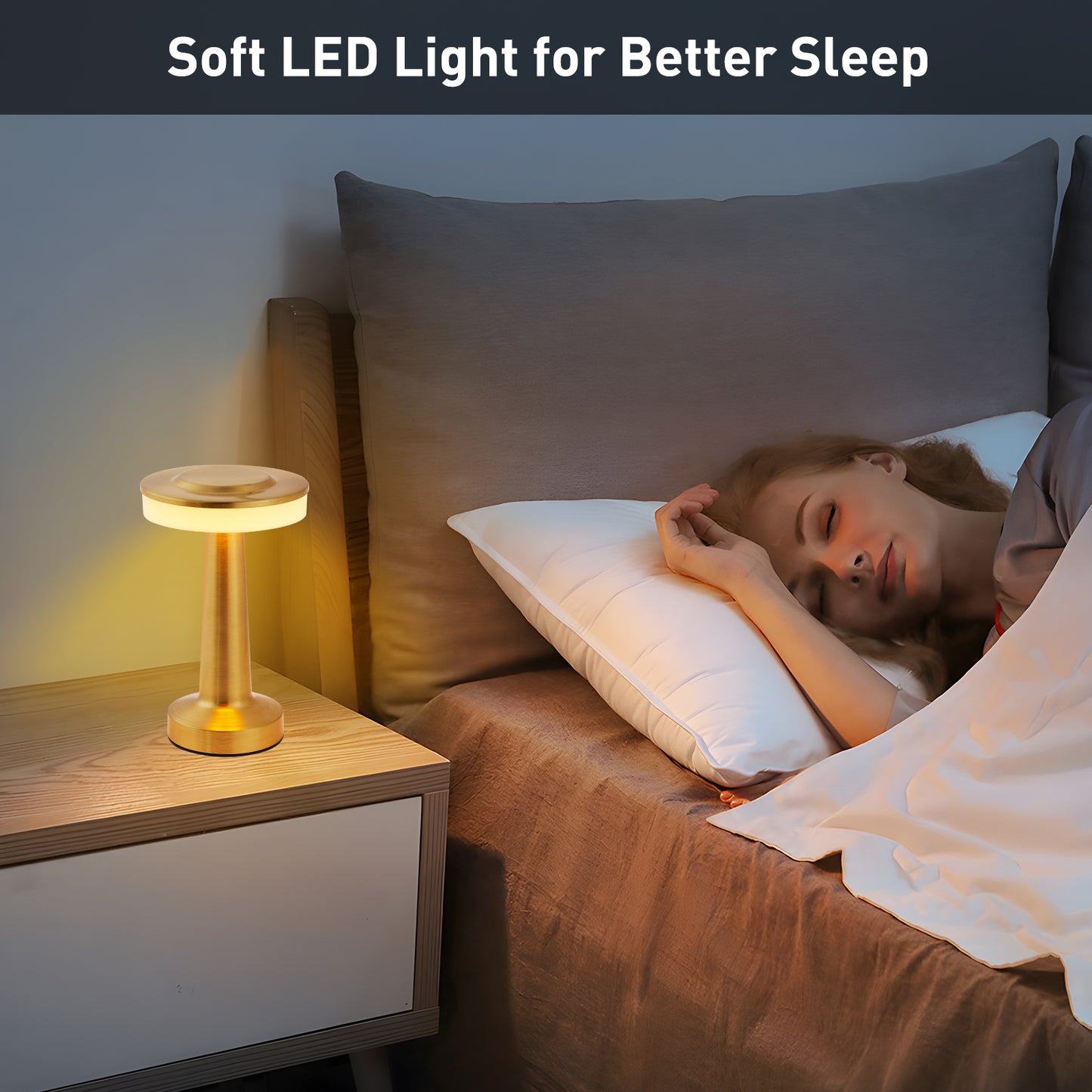 KAIPARA Portable Cordless Table Lamp with Touch Sensor, 3-Levels Brightness, Rechargeable Battery Up to 48 Hours Usage, Night Light for Kids Nursery, Nightstand Lamp, Bedside Lamp (Gold)