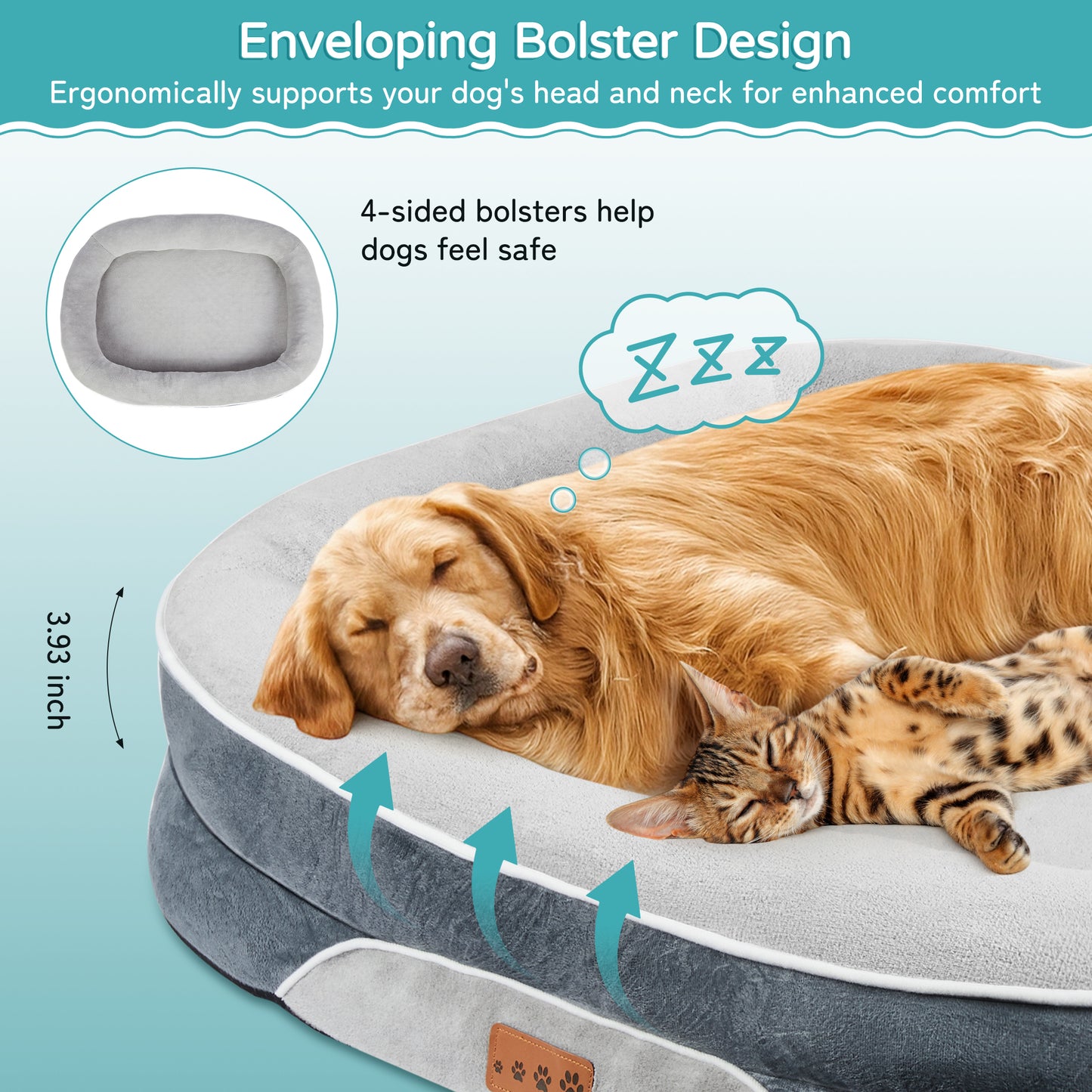 MOONORAH Dog Bed for Medium & Large Dogs – 42” Washable Dog Sofa with Removable Waterproof Cover, Supportive Foam Bolster, Non-Slip Bottom, Comfortable Pet Couch, Gray