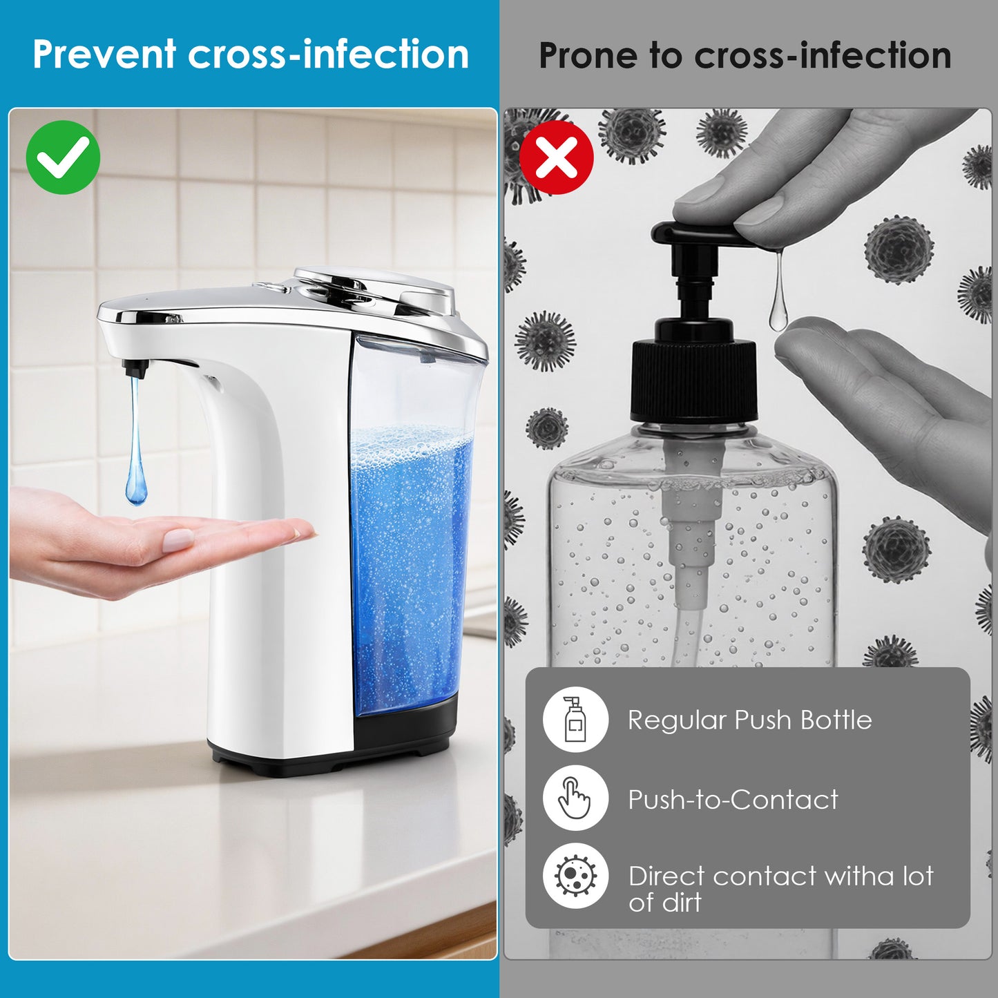 WANALIT Automatic Soap Dispenser Touchless, 17oz/500ml Dish Soap Dispenser with Infrared Sensor, 5 Adjustable Foam Levels, for Kitchen Bathroom Sink Countertop, Silver-White