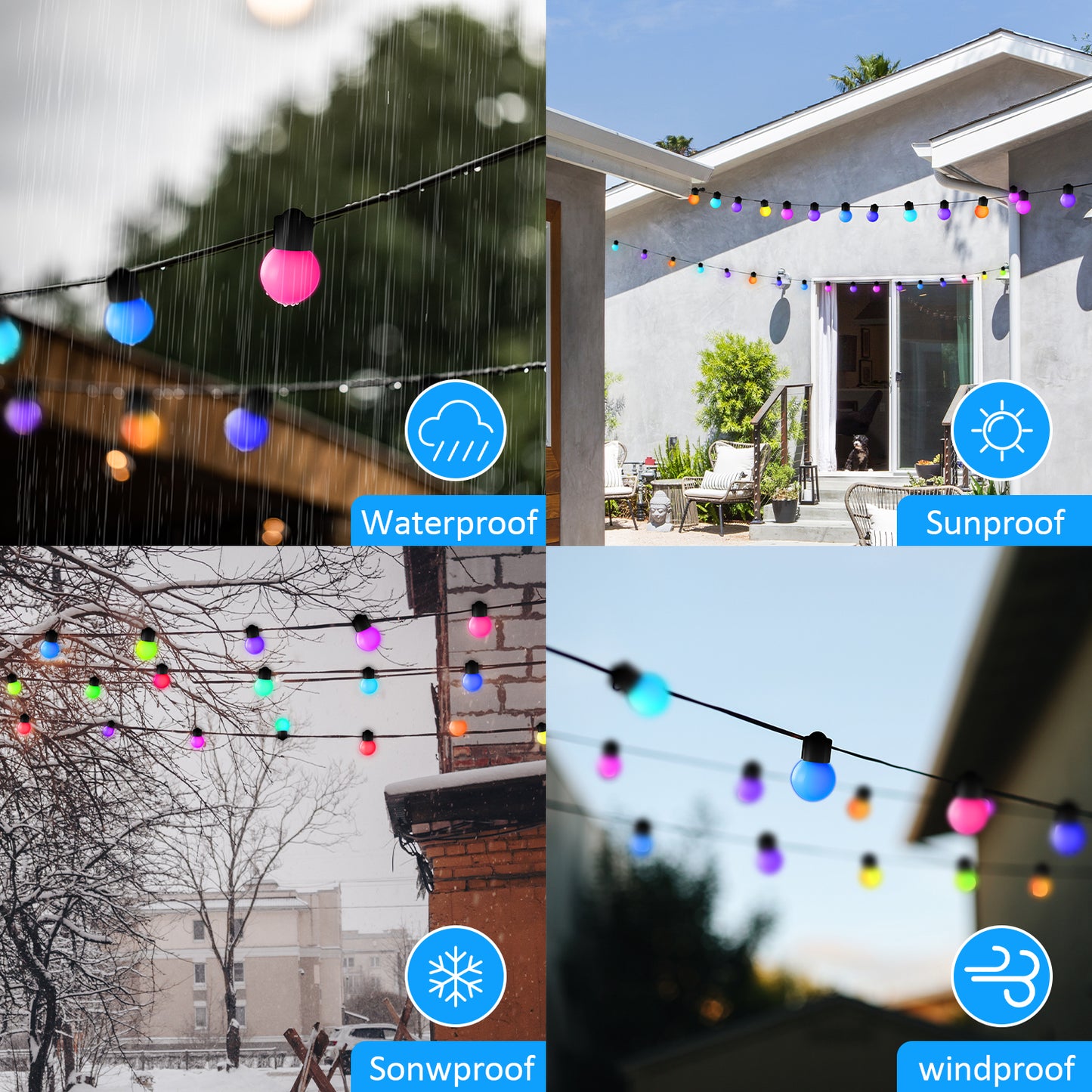 LOFTER-PRO Outdoor String Lights, LED Lights for Bedroom, 33Ft 50 Bulbs Smart RGB Outdoor String Lights Fairy Lights for Halloween Decorations, Christmas, Patio Lights, APP Control, IP65 Waterproof
