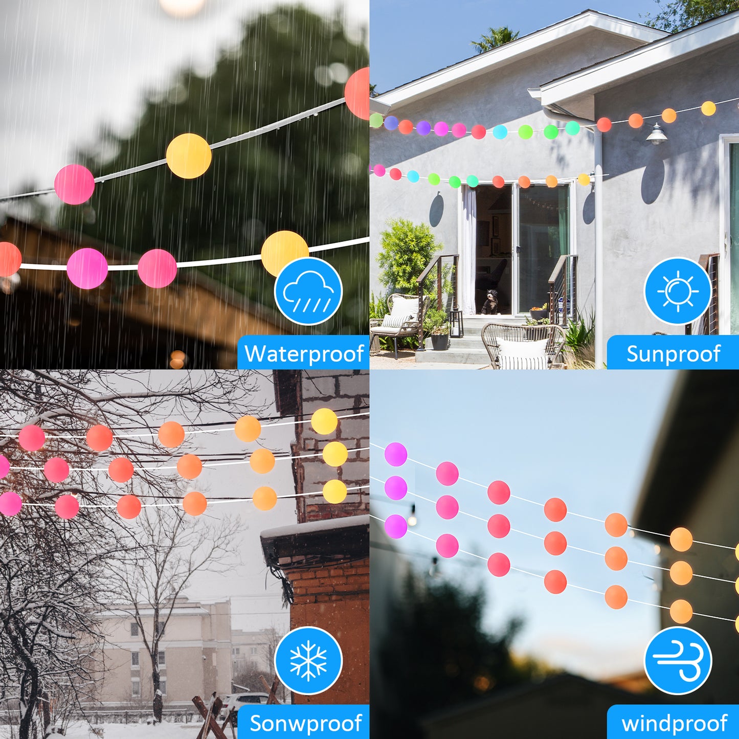 LOFTER-PRO Smart String Lights, Outdoor Lights with Dimmable Warm White LED Bulbs, 47 Scene Modes for Patio, Backyard, Balcony, IP65 Waterproof, App Control and Remote Control