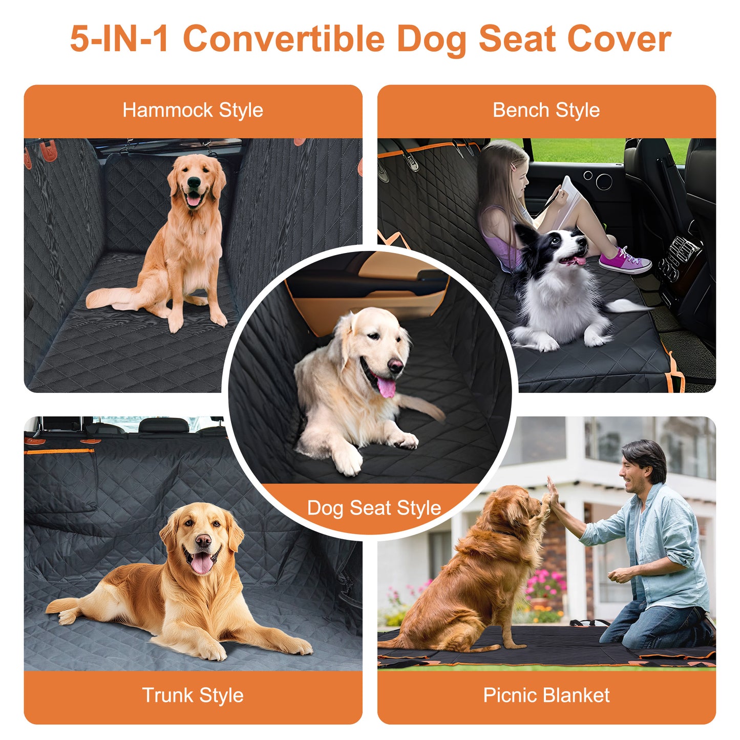 KAIPARA Dog Car Seat Cover for Back Seat,Waterproof Scratchproof Nonslip Hammock with 2 Seat Belts & Bags Side Flaps,600D Heavy Duty Durable Pet Seat Covers Protector for Cars Trucks and SUVs - Black