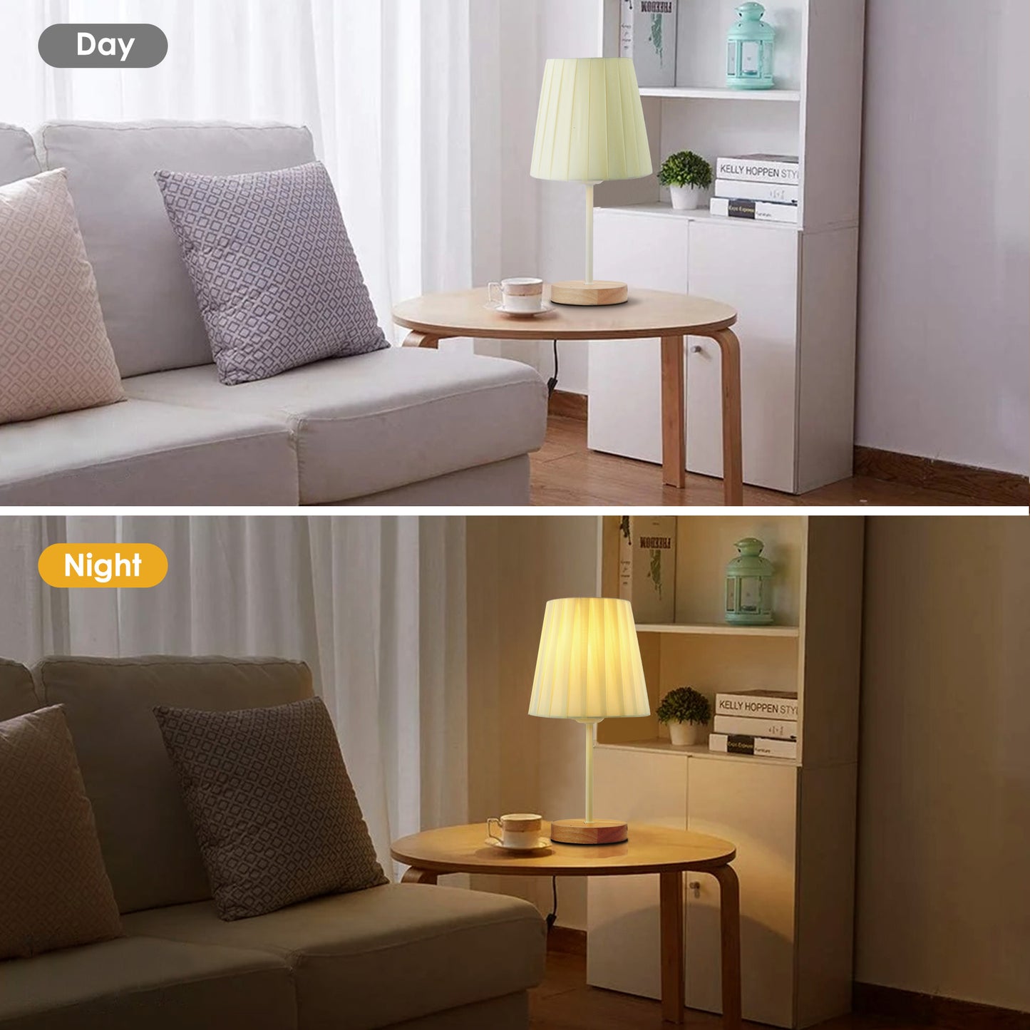 LAFAYTTE Fabric Wooden Table Lamp Bedside Nightstand Lamp Simple LED Desk Lamp for Home Bedroom Living Room Office Study