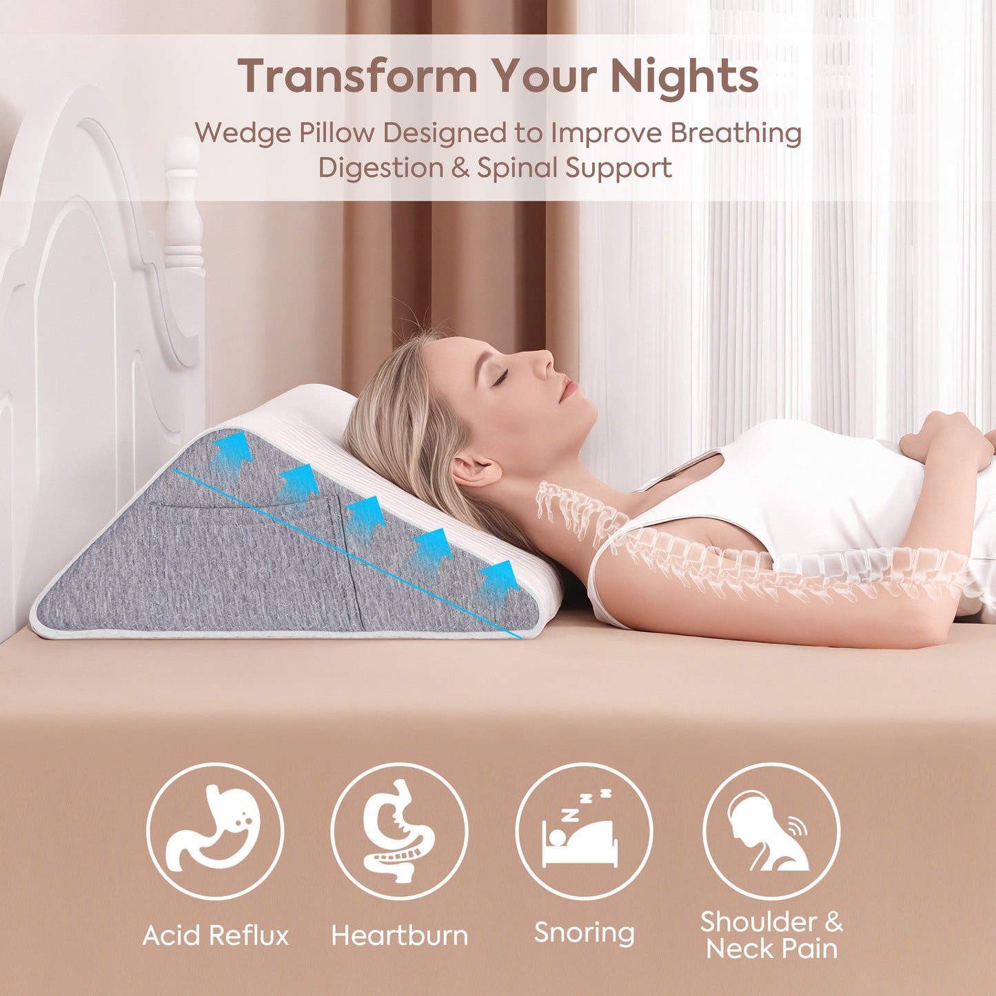 WANALIT Knee Wedge Pillow for Back Sleepers, Triangle Leg Elevation Cushion for Hip, Knee & Tailbone Pain Relief, Post-Surgery Support Pillow – White