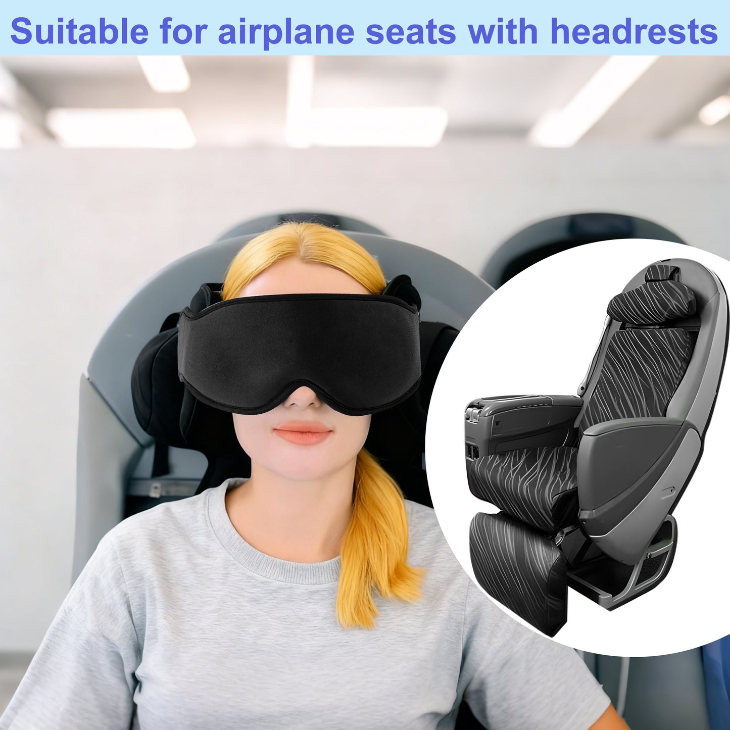 DONAMA Travel Pillow for Airplane, Neck Pillow with 3D Eye Mask & Head Support Strap - 360° Ergonomic Support for Airplanes, Flights, Car Travel -Stop Shaking Your Head ,Black